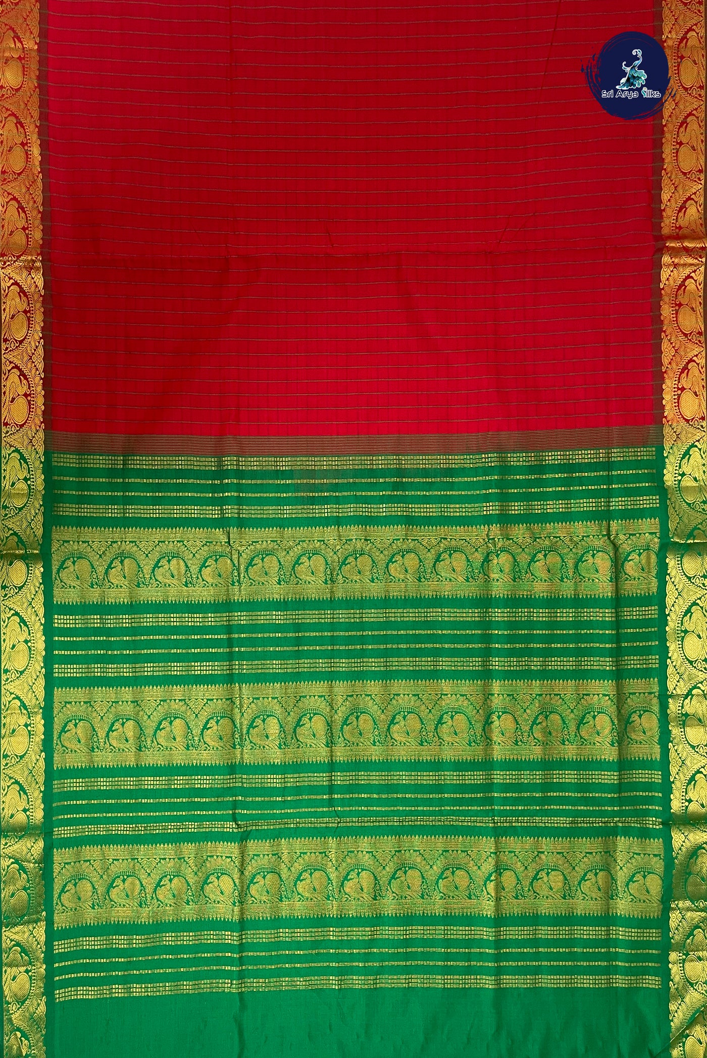 Red Half Pure Silk Cotton Saree With Checked Pattern