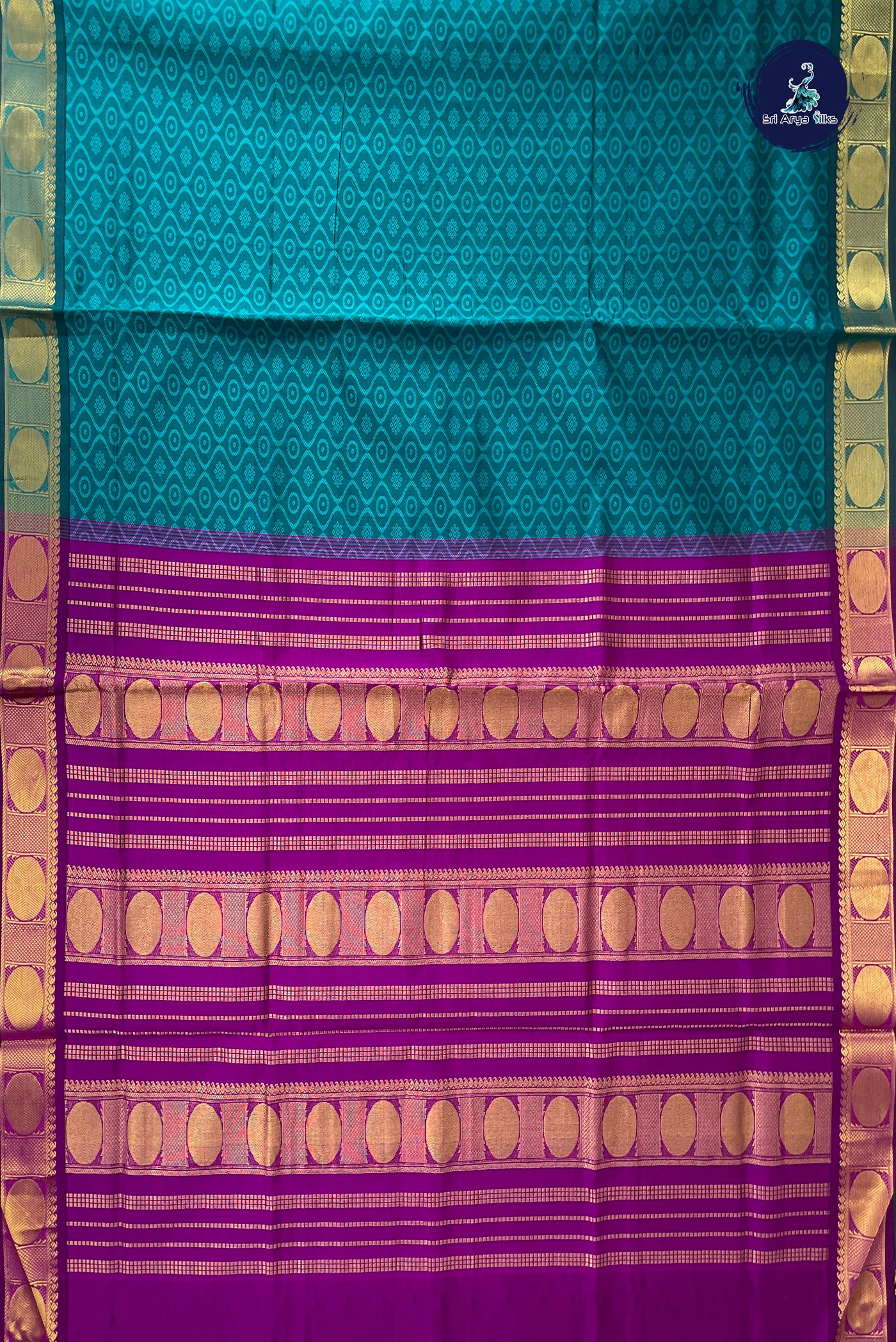Teal Blue Half Pure Silk Cotton Saree With Embossed Pattern