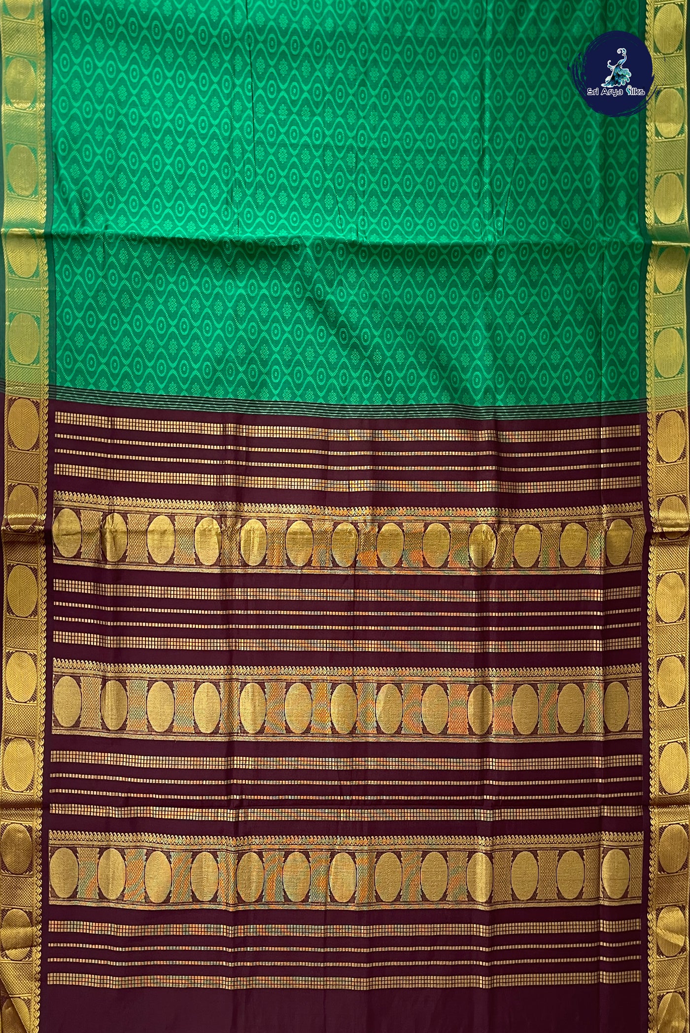 Dark Green Half Pure Silk Cotton Saree With Embossed Pattern