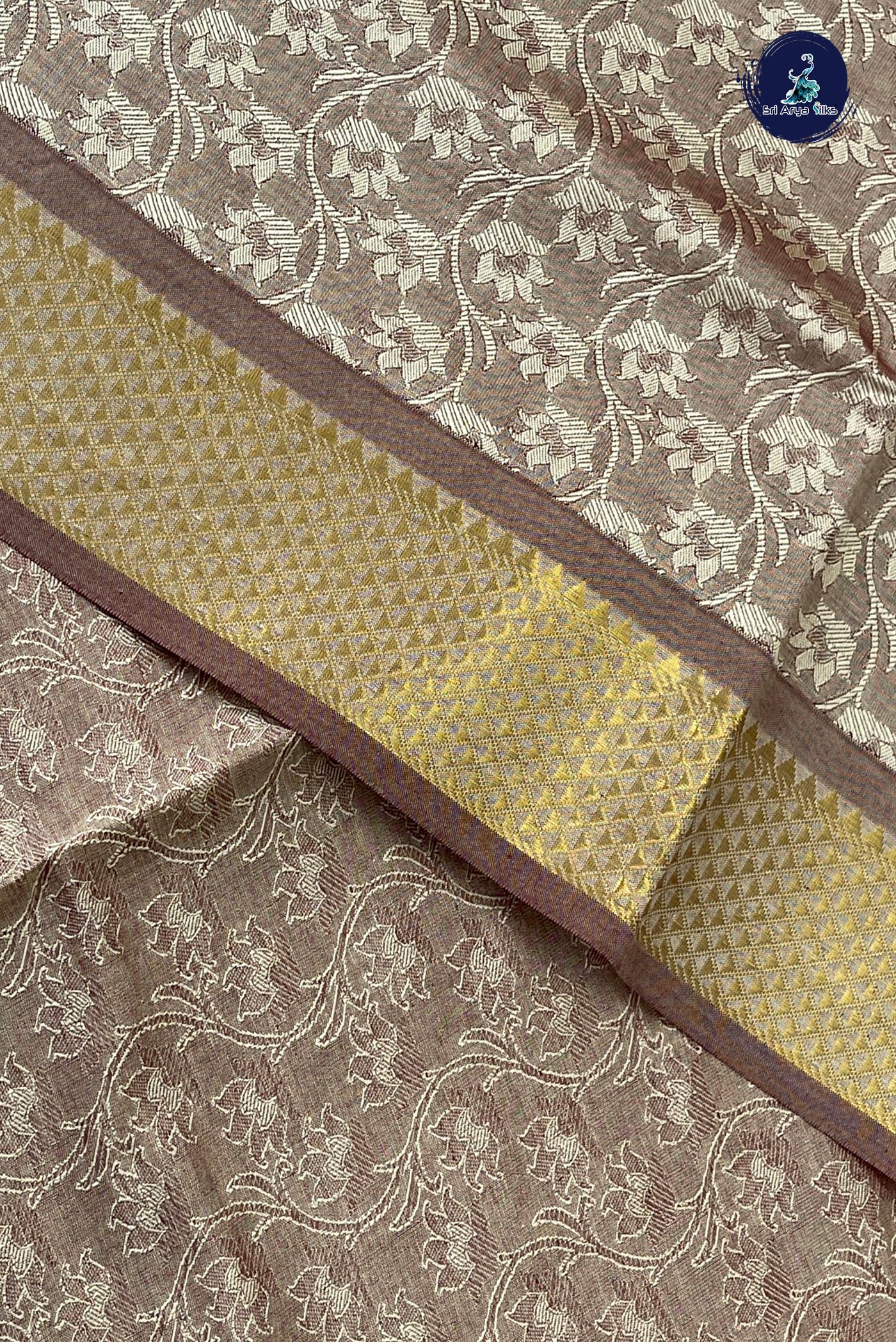 Light Brown Half Pure Silk Cotton Saree With Embossed Pattern