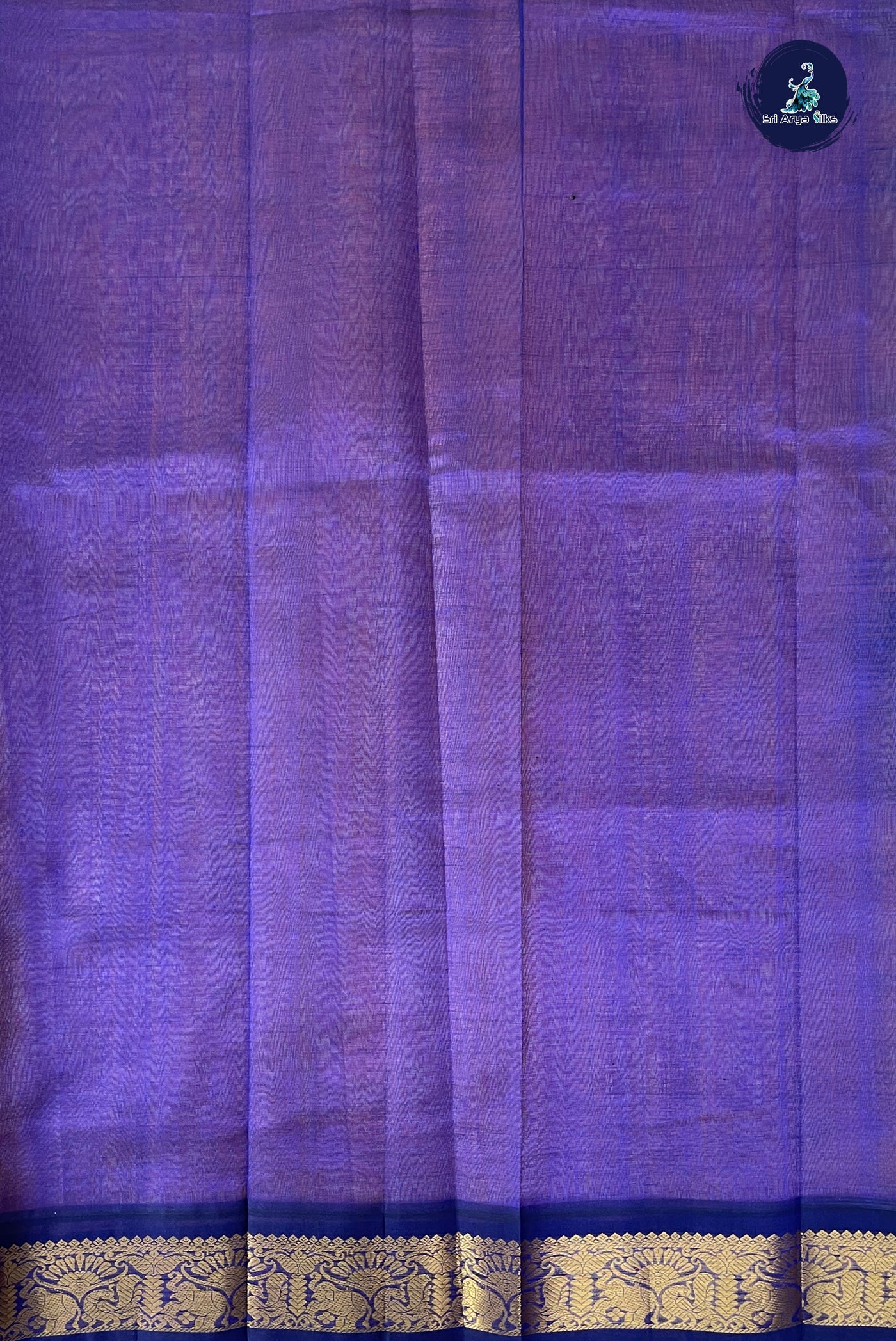 Kanagambaram Shade Korvai Silk Cotton Saree With Plain Pattern