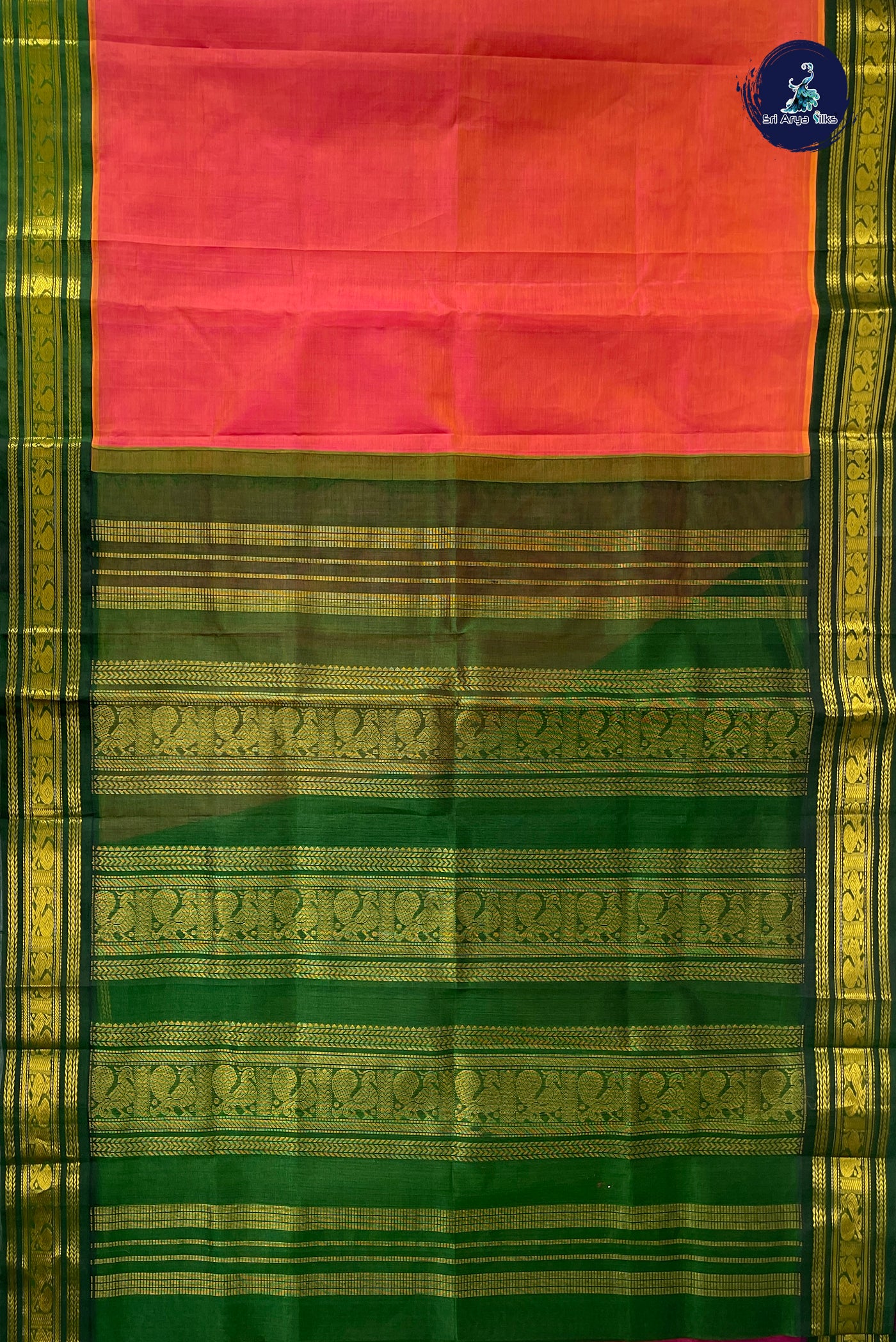 Dual Tone Pink Korvai Silk Cotton Saree With Plain Pattern