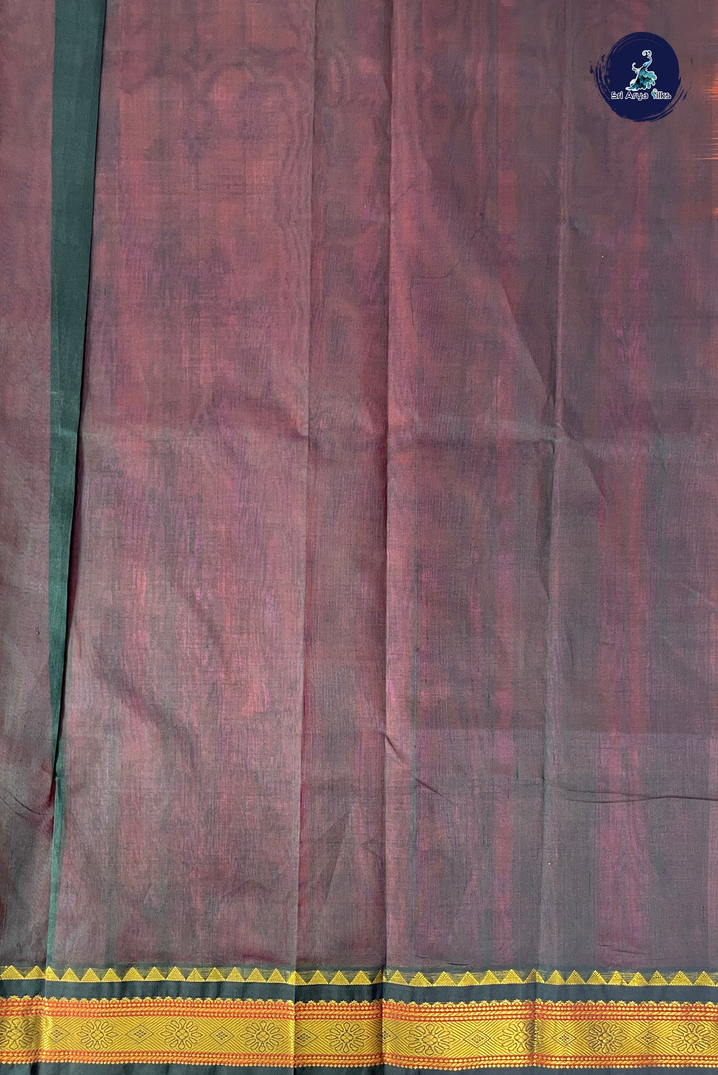 Rani Pink Korvai Silk Cotton Saree With Plain Pattern