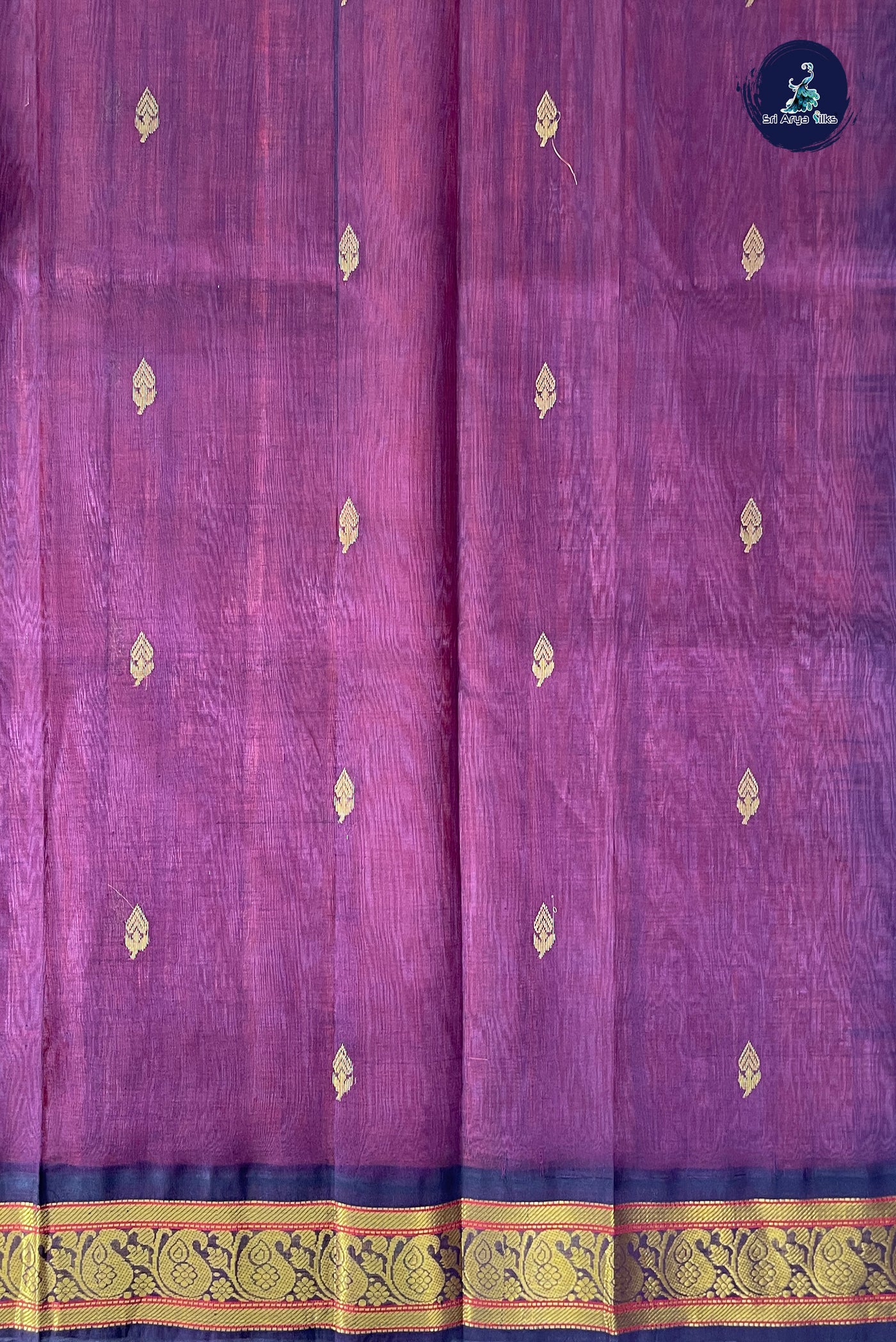 Orangish Pink Korvai Silk Cotton Saree With Zari Buttas Pattern