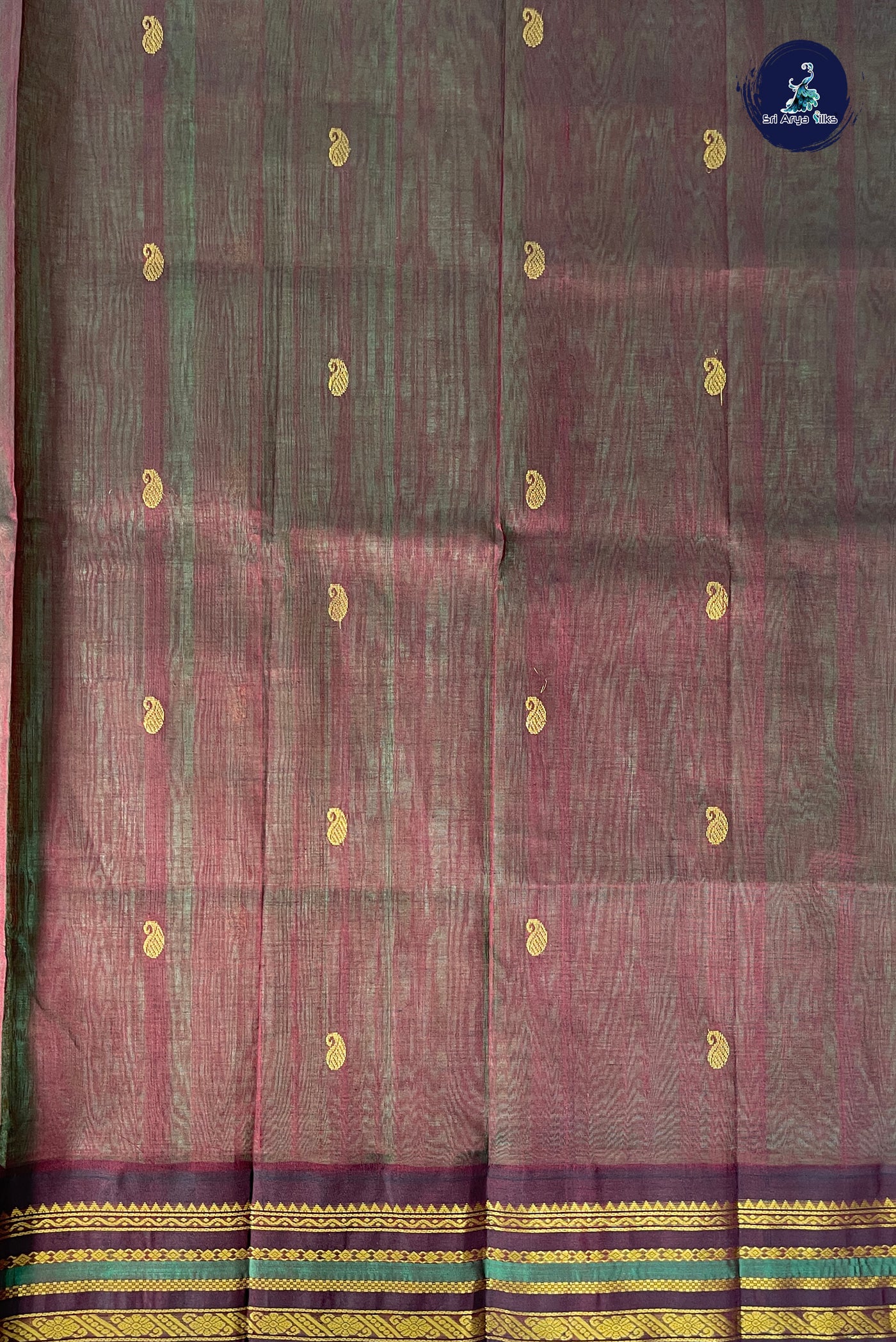 Light Green Korvai Silk Cotton Saree With Zari Buttas Pattern