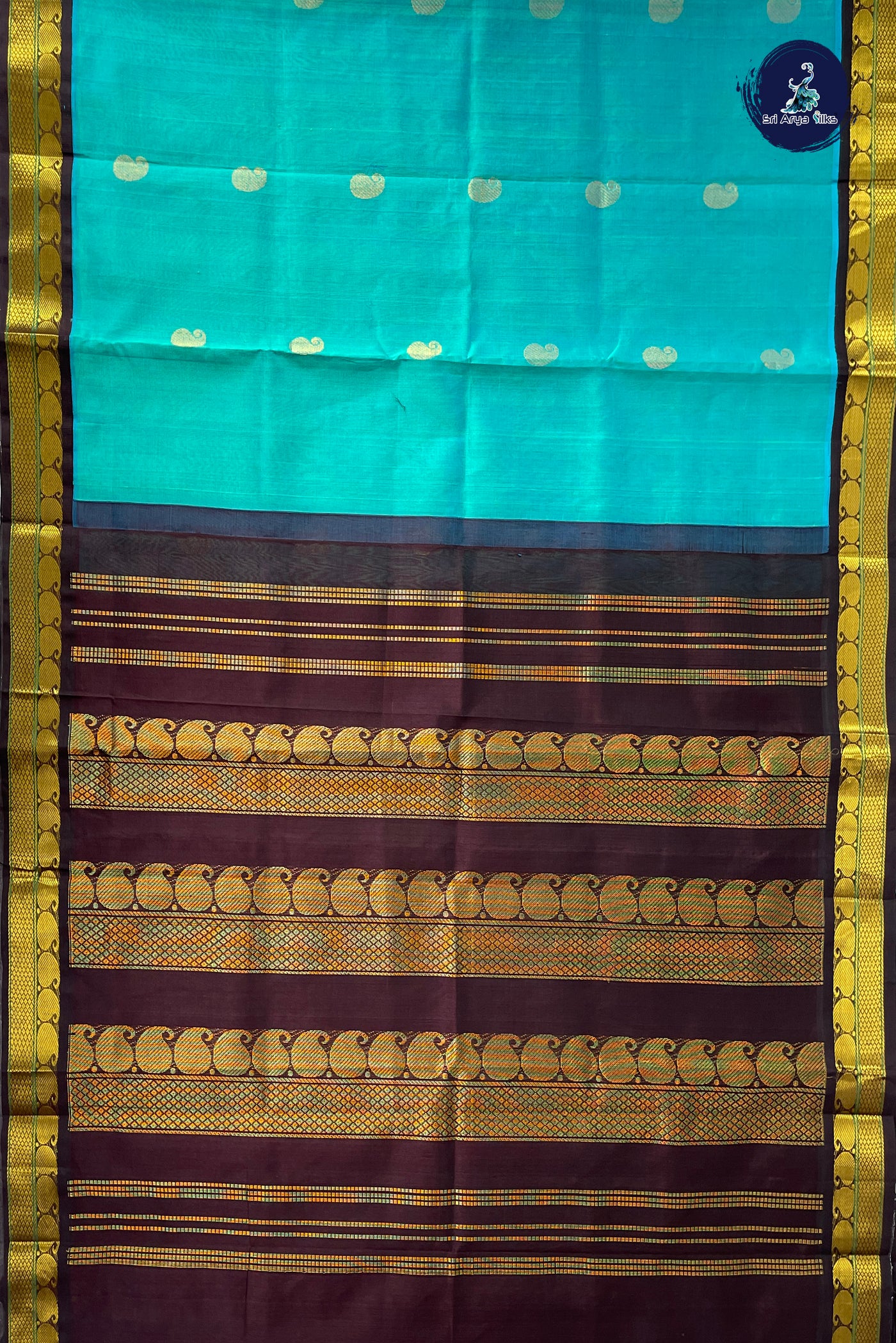 Teal Blue Korvai Silk Cotton Saree With Zari Buttas Pattern