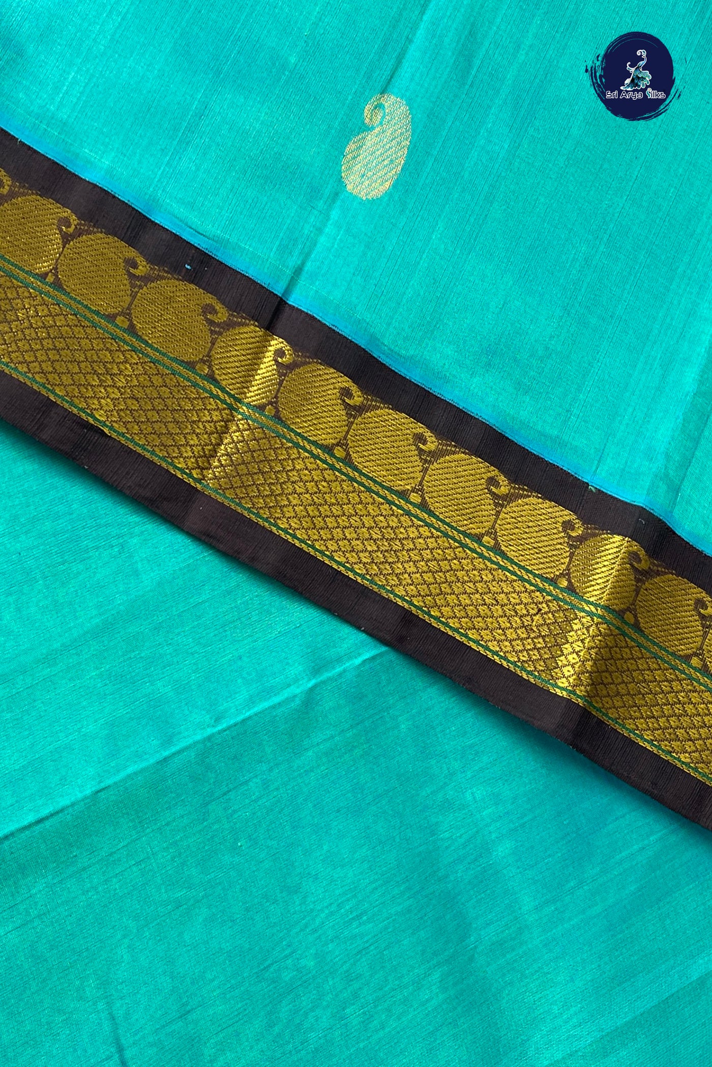 Teal Blue Korvai Silk Cotton Saree With Zari Buttas Pattern