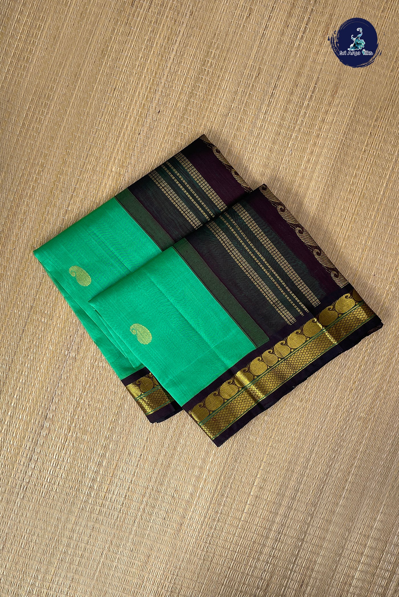 Green Korvai Silk Cotton Saree With Zari Buttas Pattern