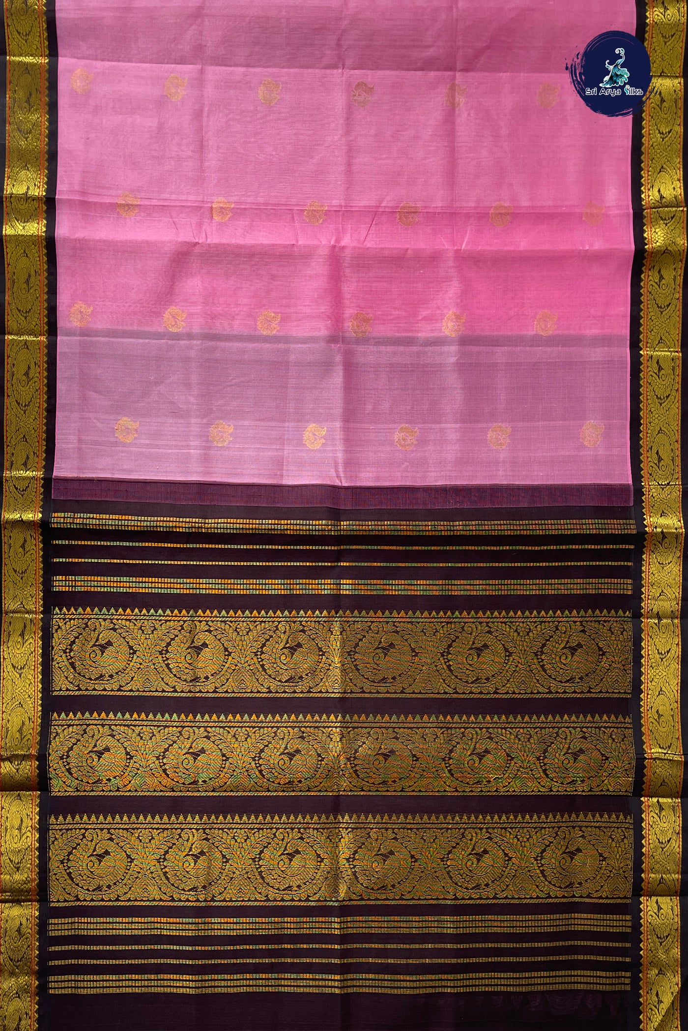 Light Pink Korvai Silk Cotton Saree With Zari Buttas Pattern