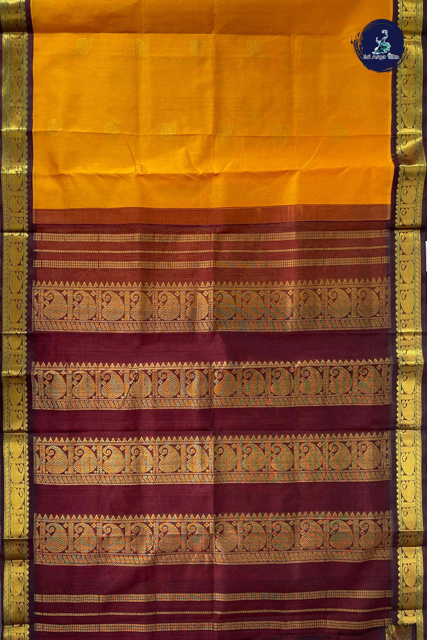 Yellow Korvai Silk Cotton Saree With Zari Buttas Pattern