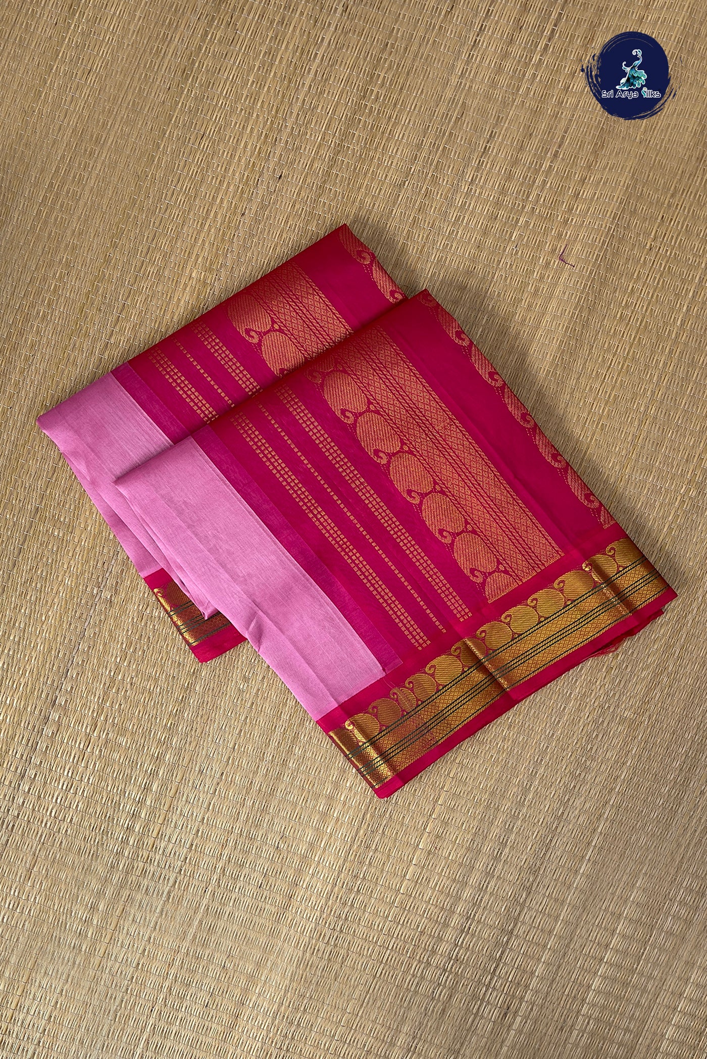 Light Pink Korvai Silk Cotton Saree With Zari Buttas Pattern
