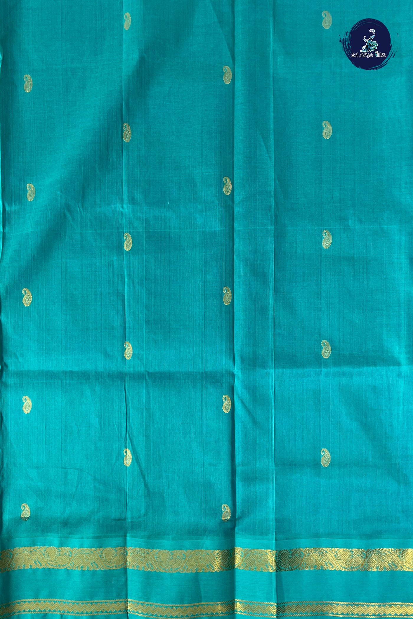 Blue Korvai Silk Cotton Saree With Zari Buttas Pattern