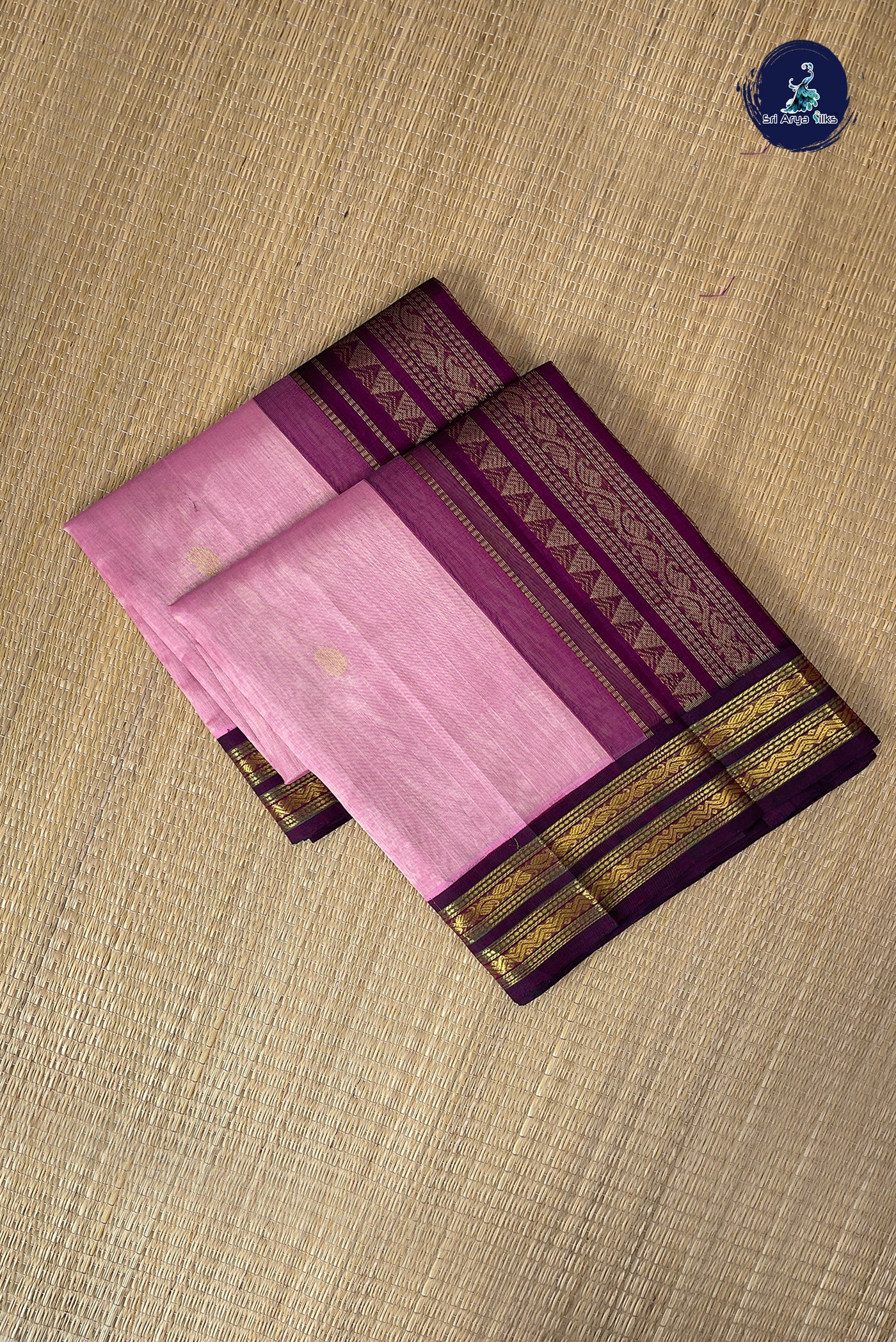 Lotus Pink Korvai Silk Cotton Saree With Zari Buttas Pattern
