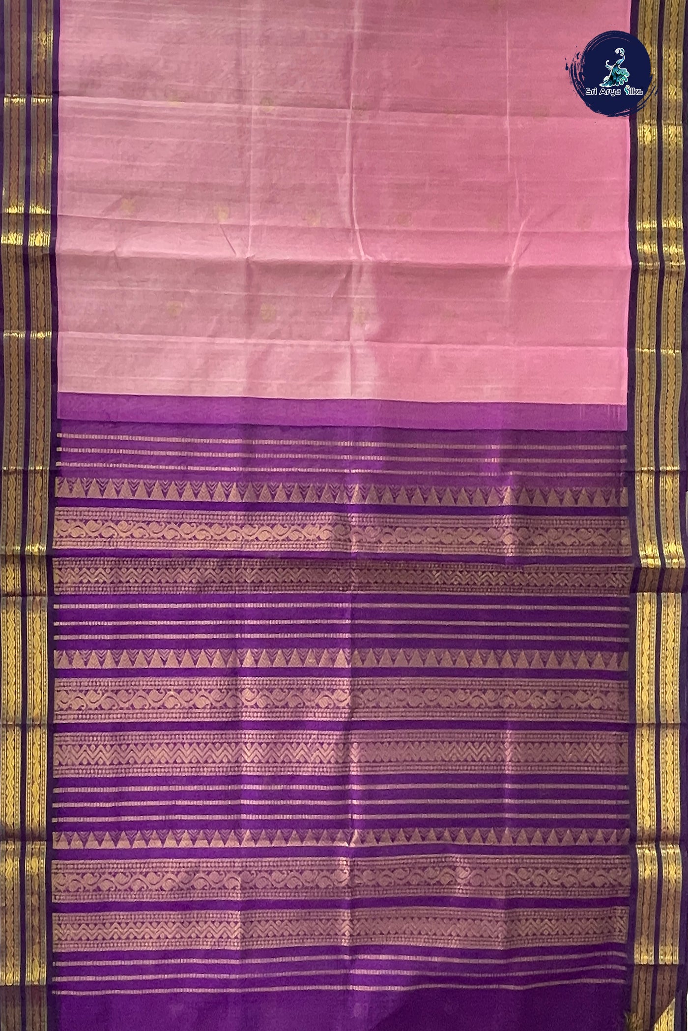Lotus Pink Korvai Silk Cotton Saree With Zari Buttas Pattern