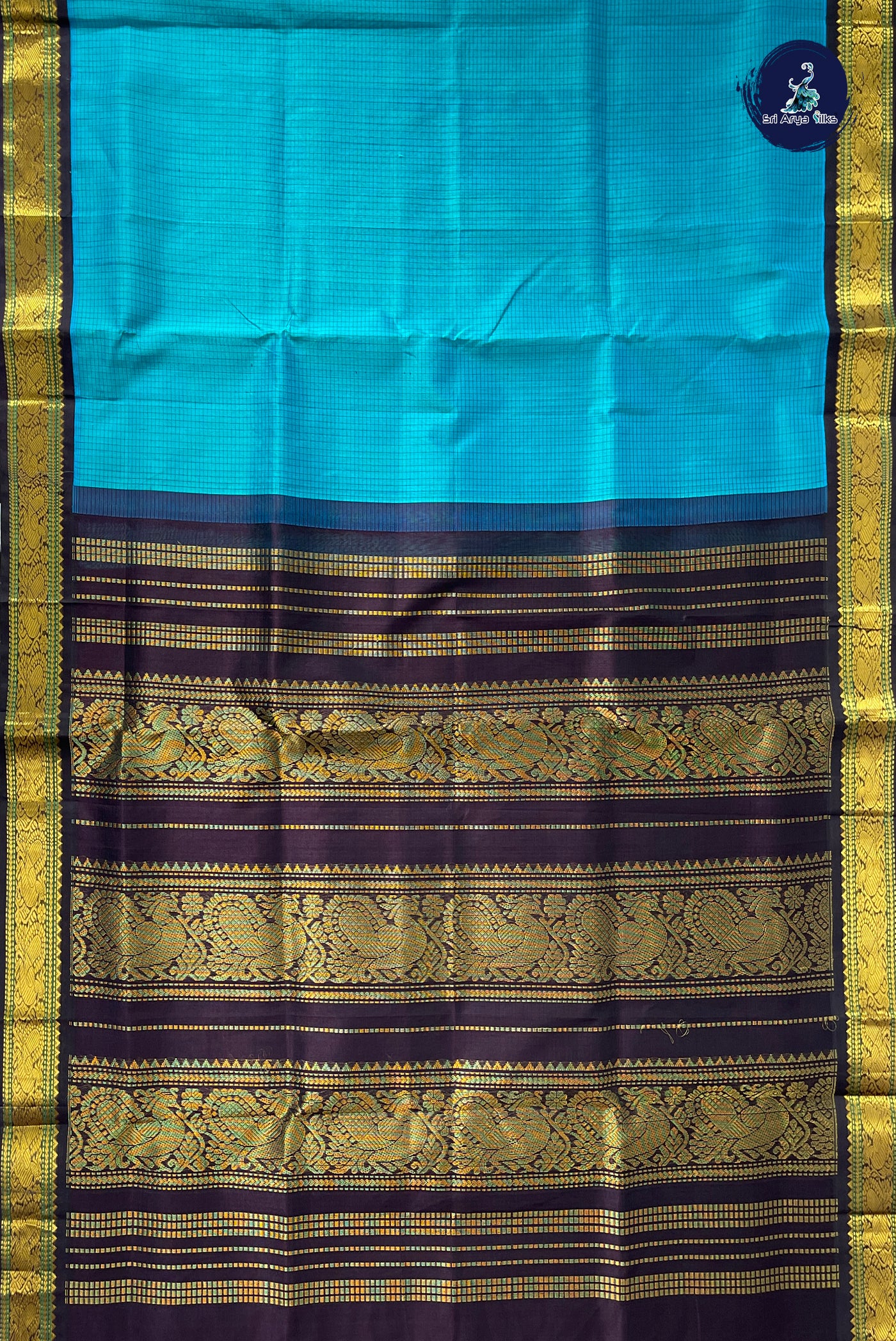 Blue Checked Saree With Checked Pattern