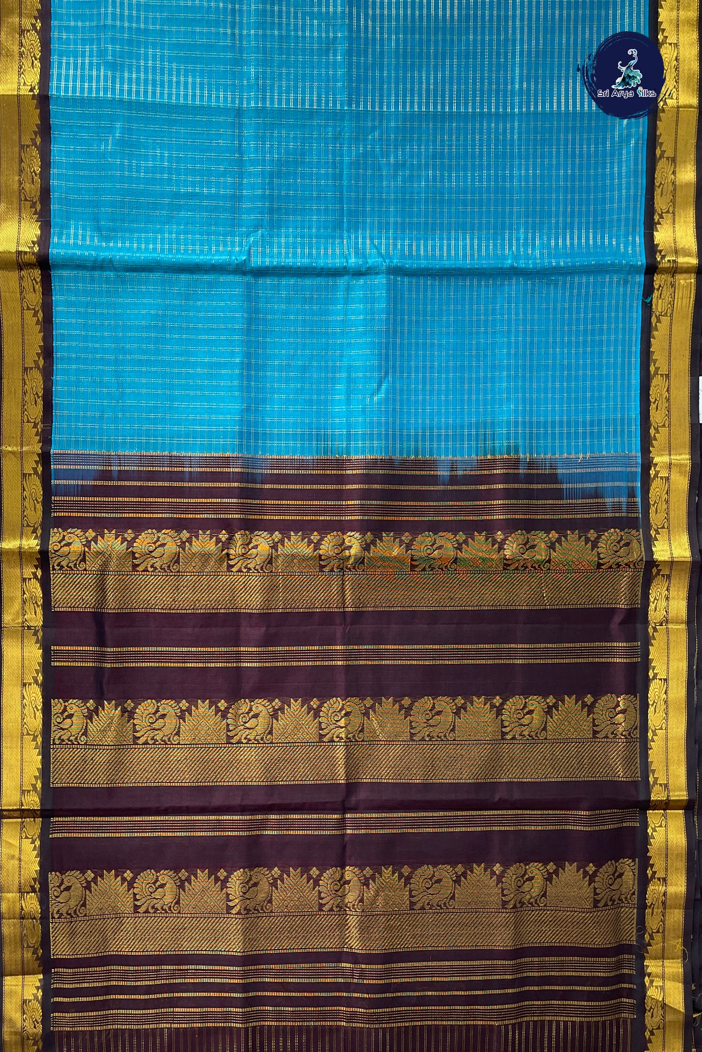 Blue Checked Saree With Zari Checked Pattern