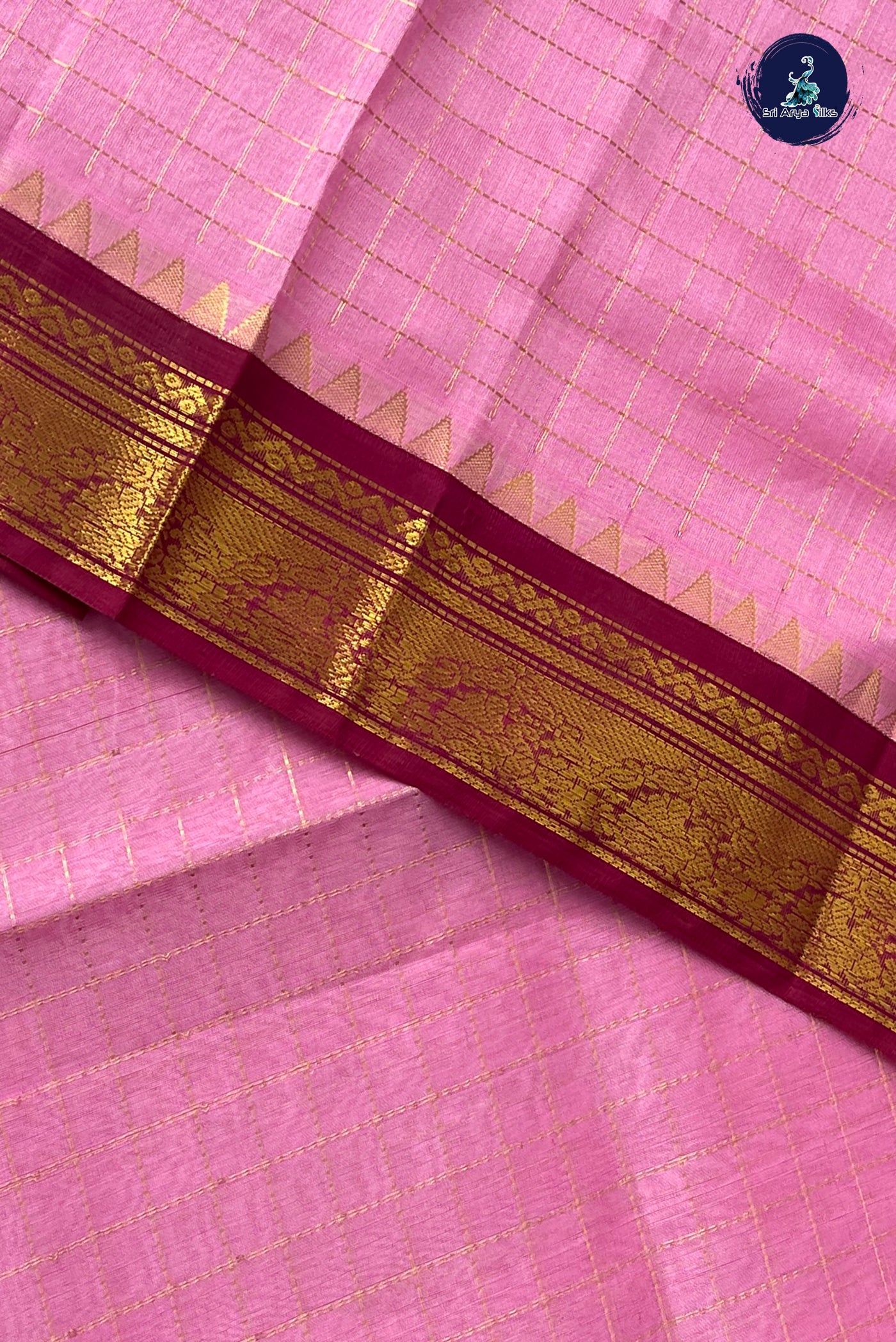 Light Pink Checked Saree With Zari Checked Pattern