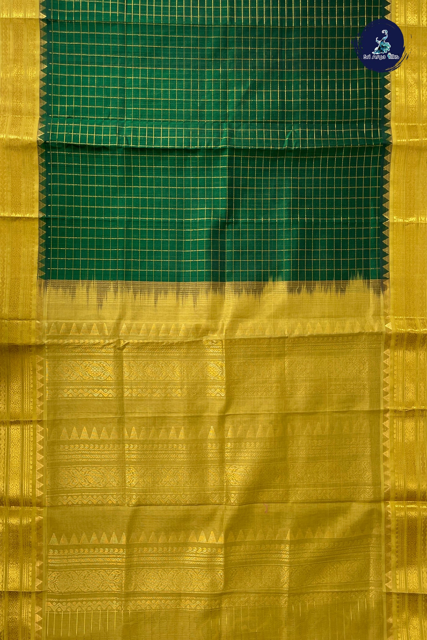 Green Checked Saree With Zari Checked Pattern