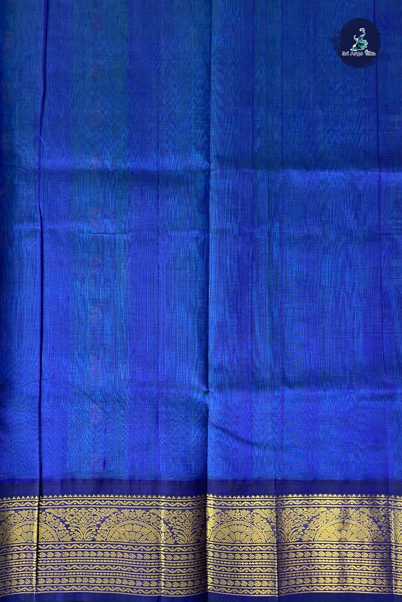 Teal Blue Korvai Silk Cotton Saree With Zari Buttas Pattern