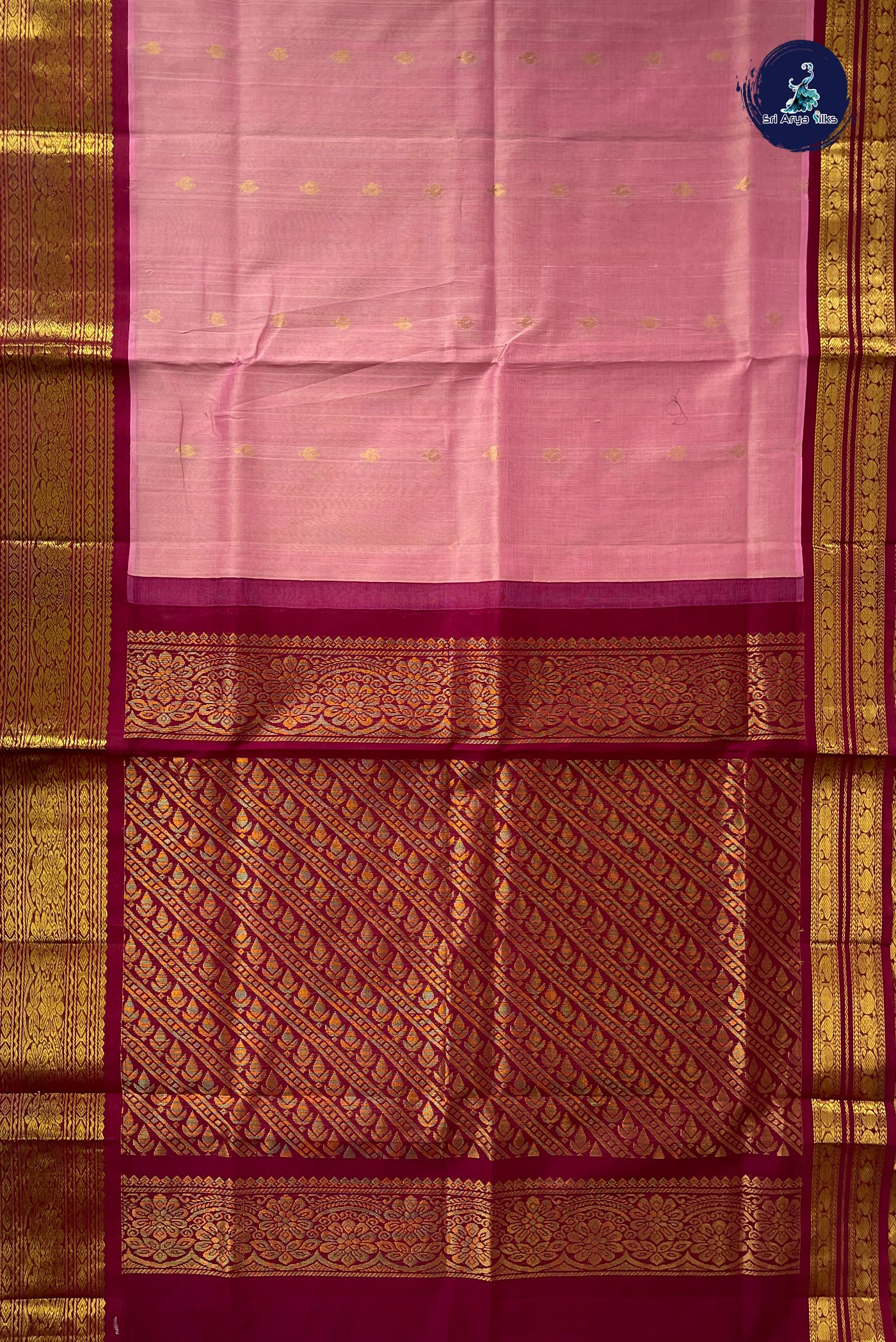 Lotus Pink Korvai Silk Cotton Saree With Zari Buttas Pattern