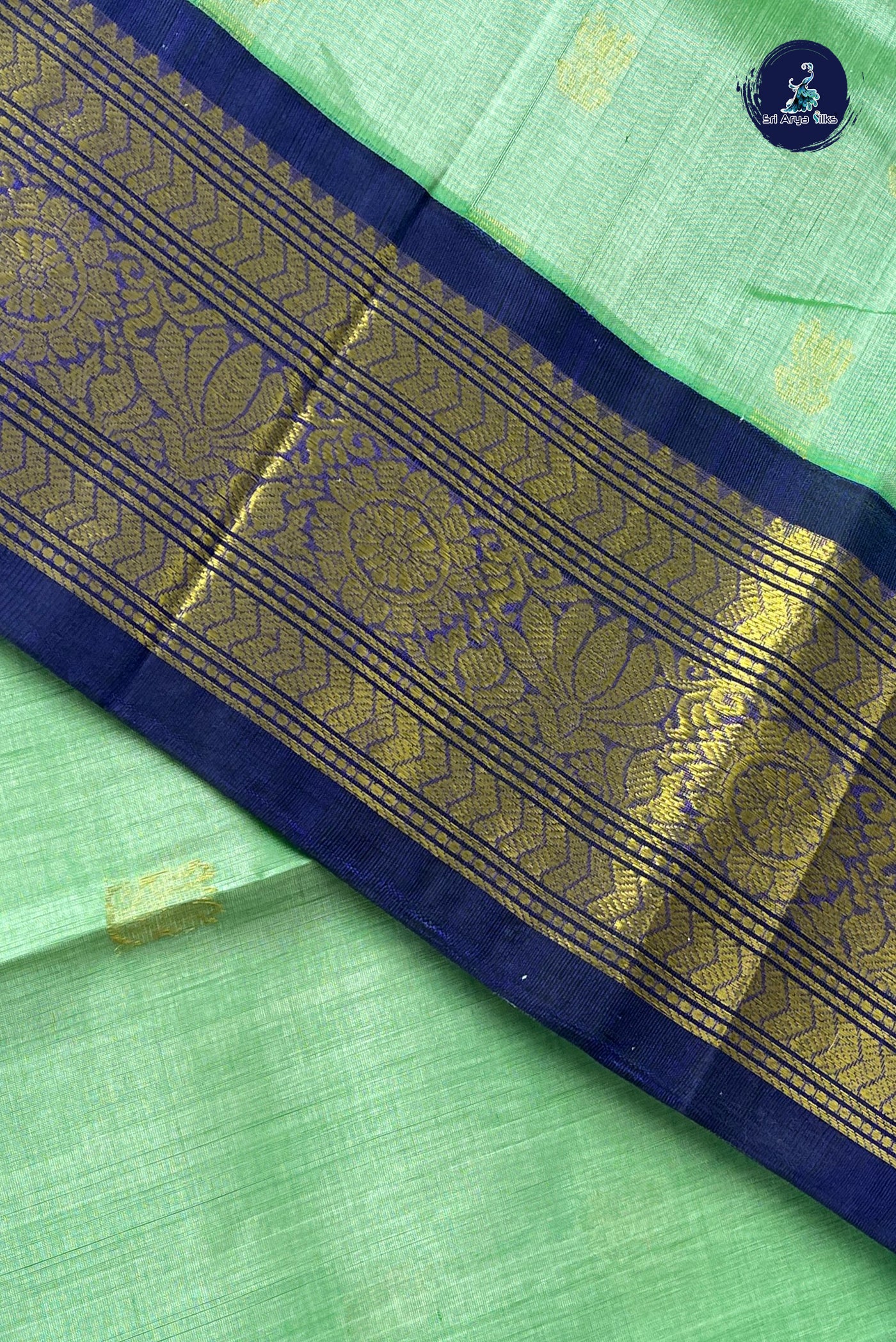 Pastel Green Korvai Silk Cotton Saree With Zari Buttas Pattern