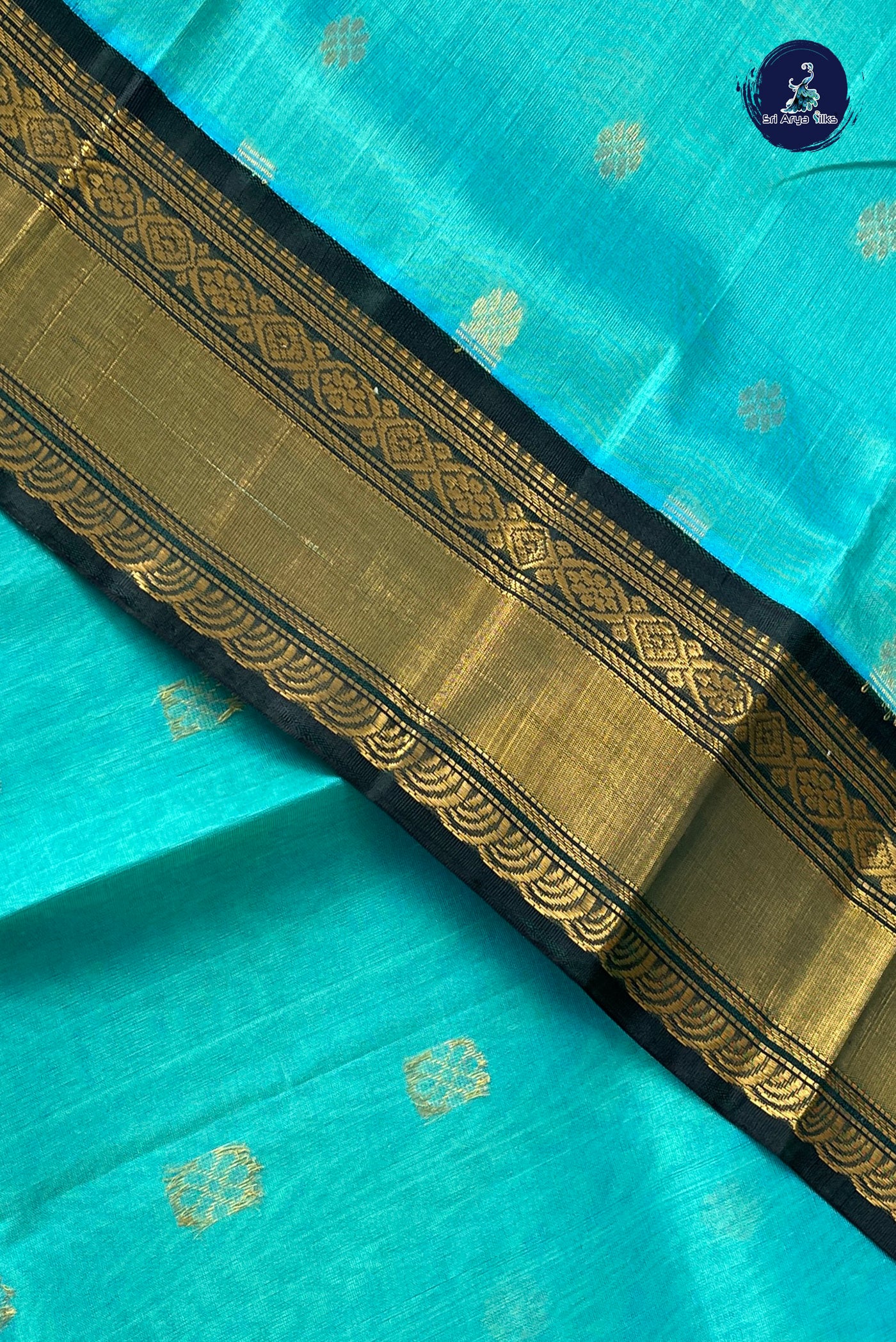 Bluish Green Korvai Silk Cotton Saree With Zari Buttas Pattern