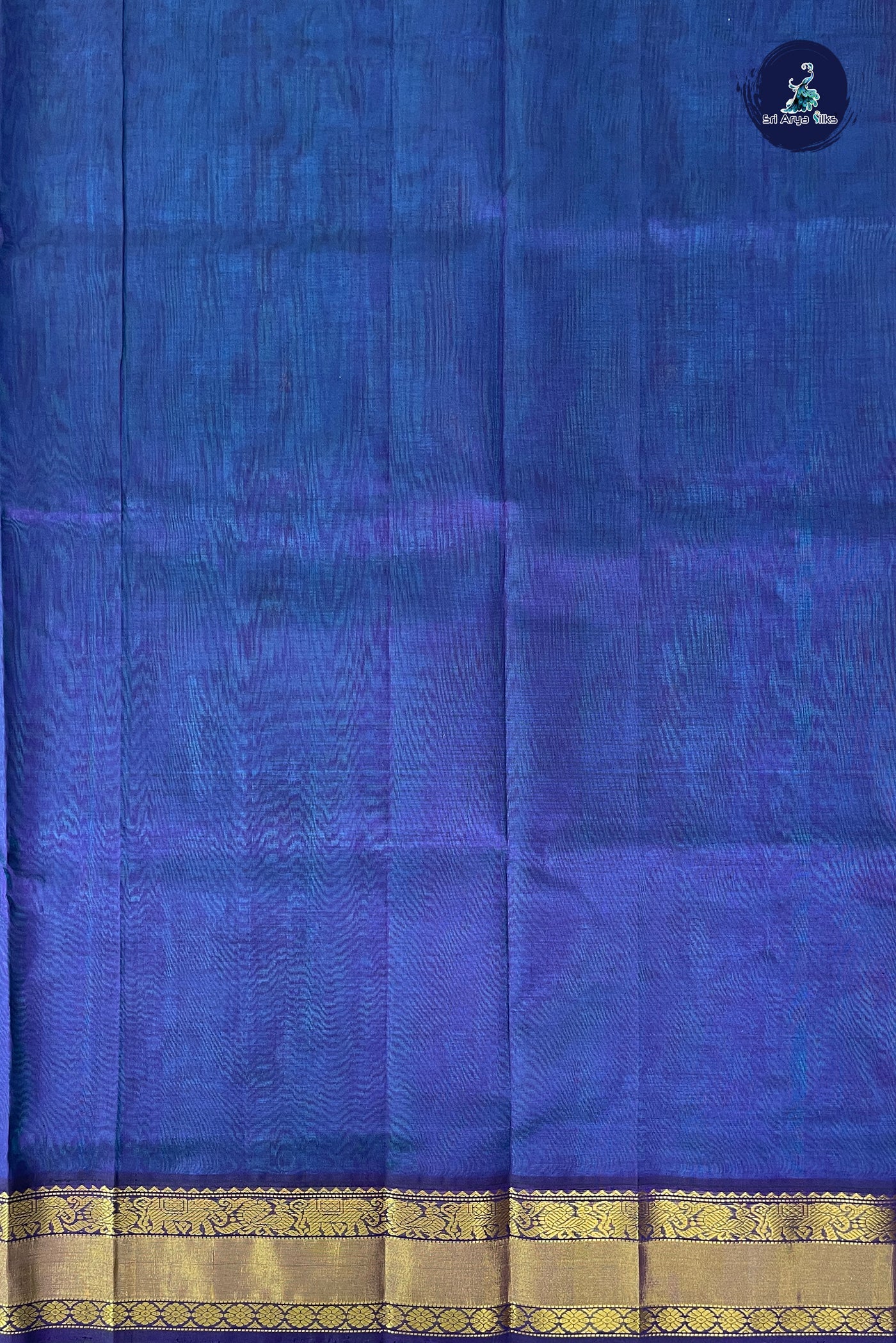 Teal Blue Korvai Silk Cotton Saree With Zari Buttas Pattern