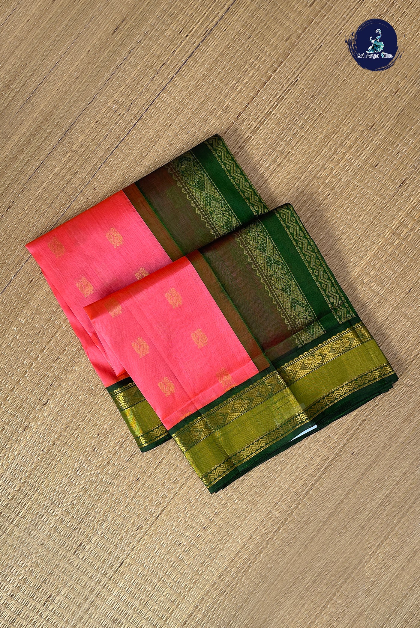 Pink Korvai Silk Cotton Saree With Zari Buttas Pattern