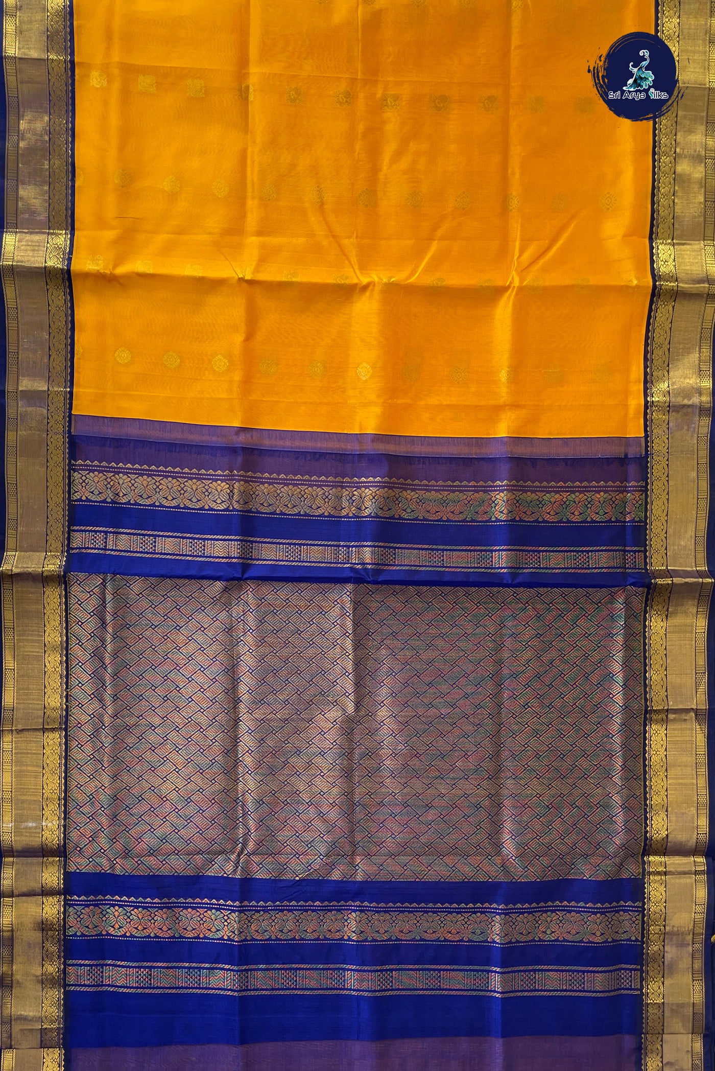 Yellow Korvai Silk Cotton Saree With Zari Buttas Pattern
