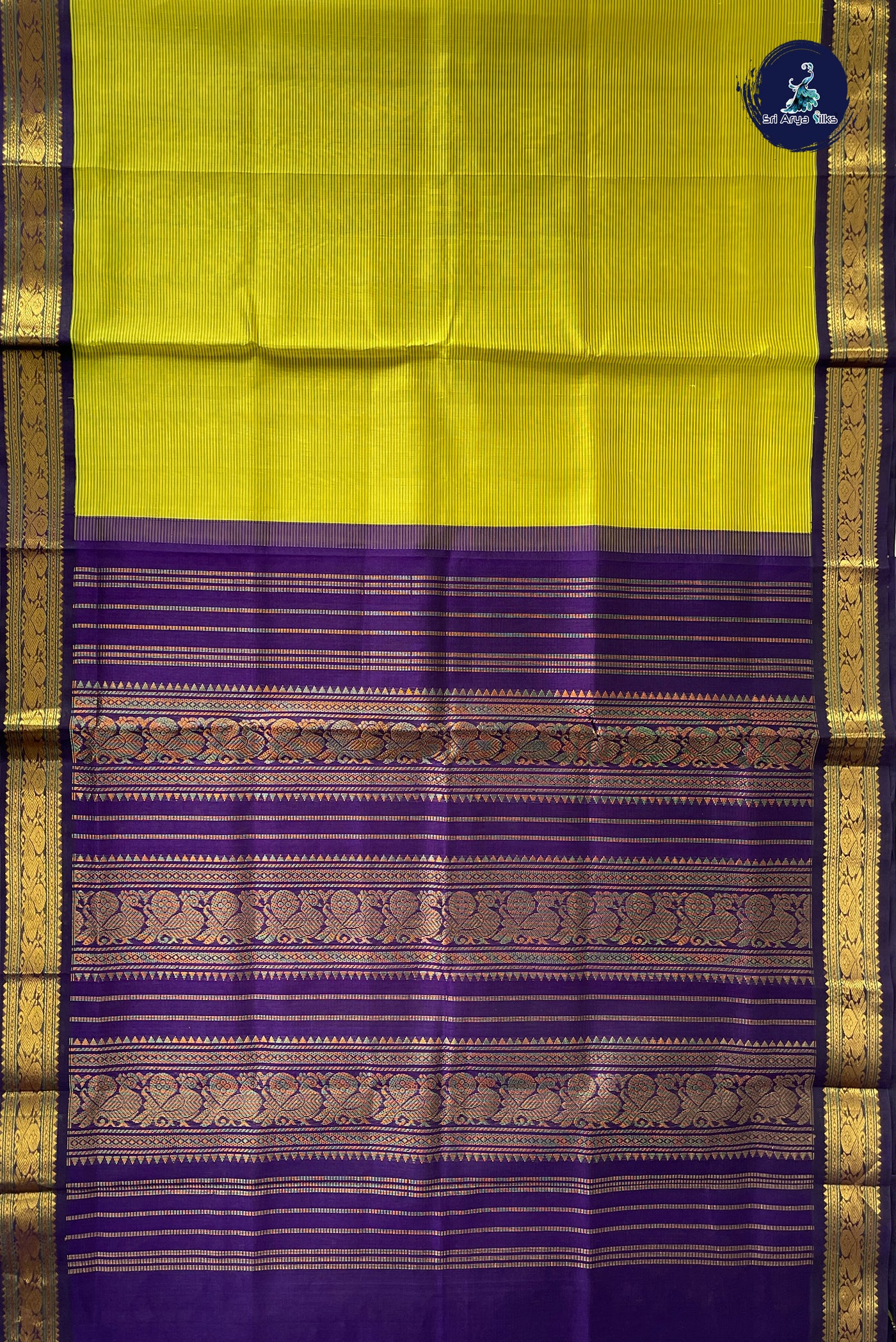 Multi Colour Korvai Silk Cotton Saree With Stripes Pattern
