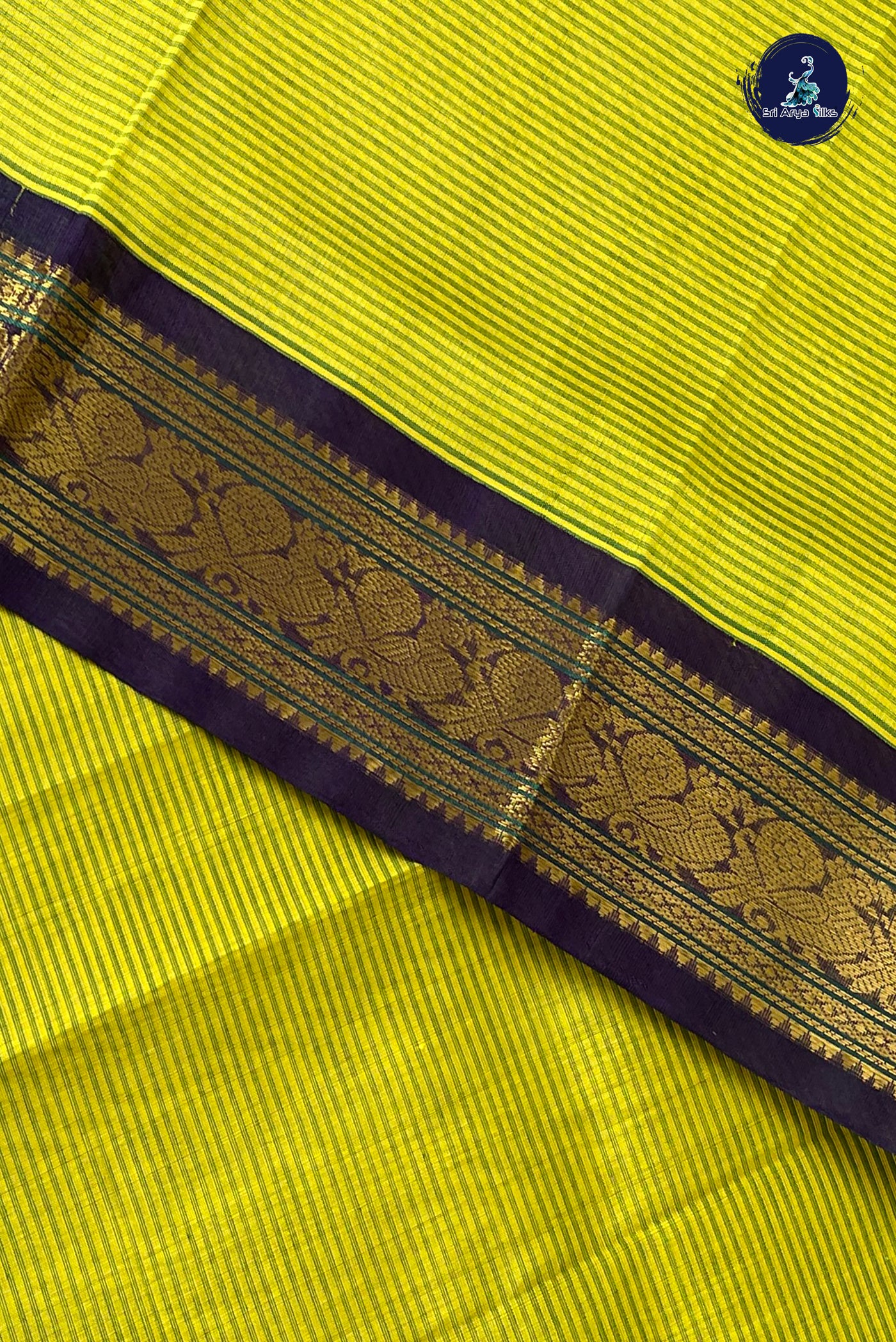 Multi Colour Korvai Silk Cotton Saree With Stripes Pattern