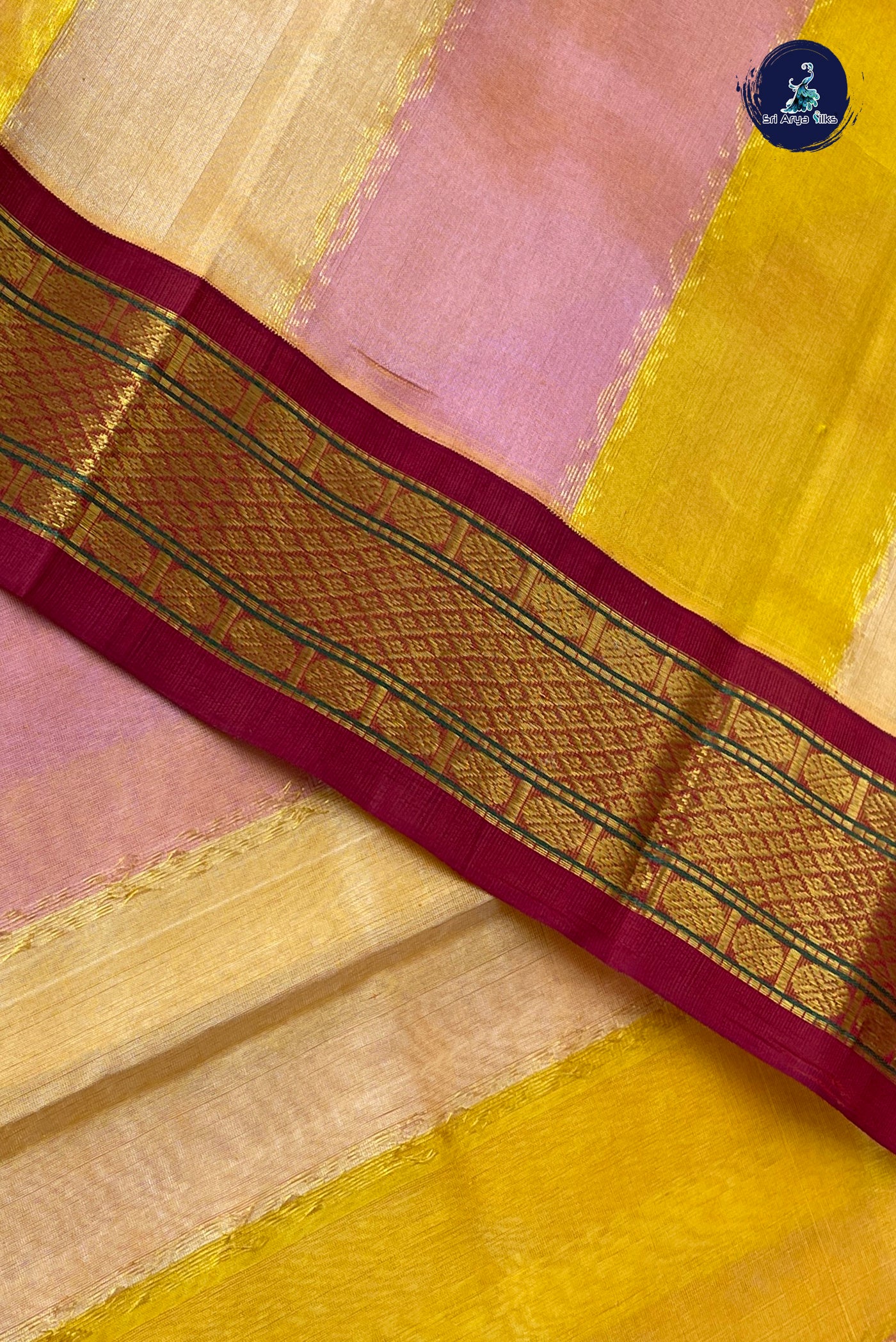 Multi Colour Korvai Silk Cotton Saree With Stripes Pattern