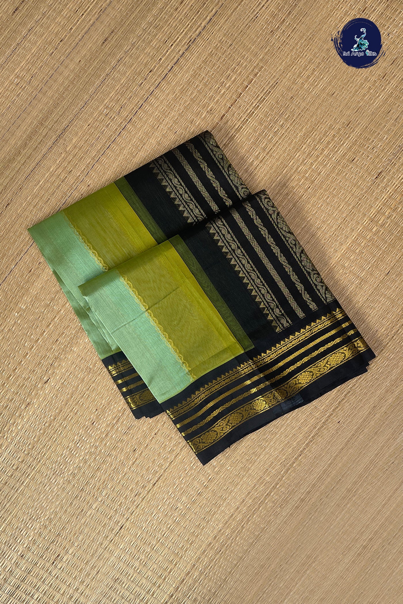 Multi Colour Korvai Silk Cotton Saree With Stripes Pattern