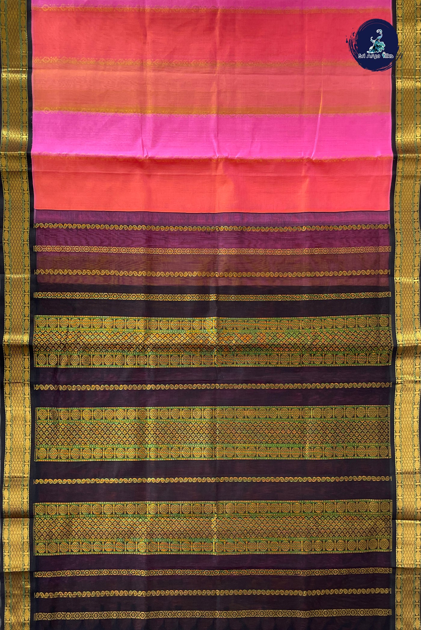 Multi Colour Korvai Silk Cotton Saree With Stripes Pattern