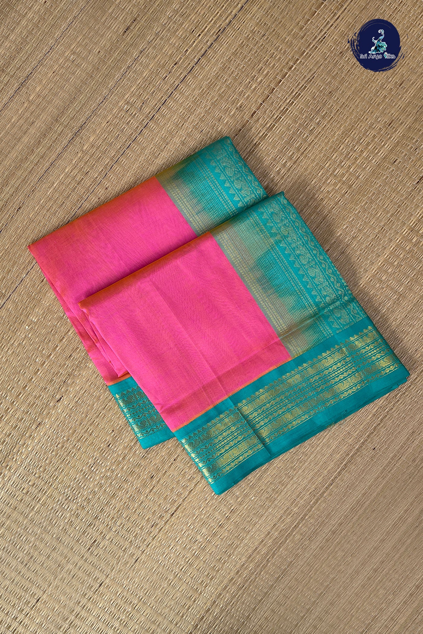 Dual Tone Pink Vaira Oosi Silk Cotton Saree With Vaira Oosi Pattern