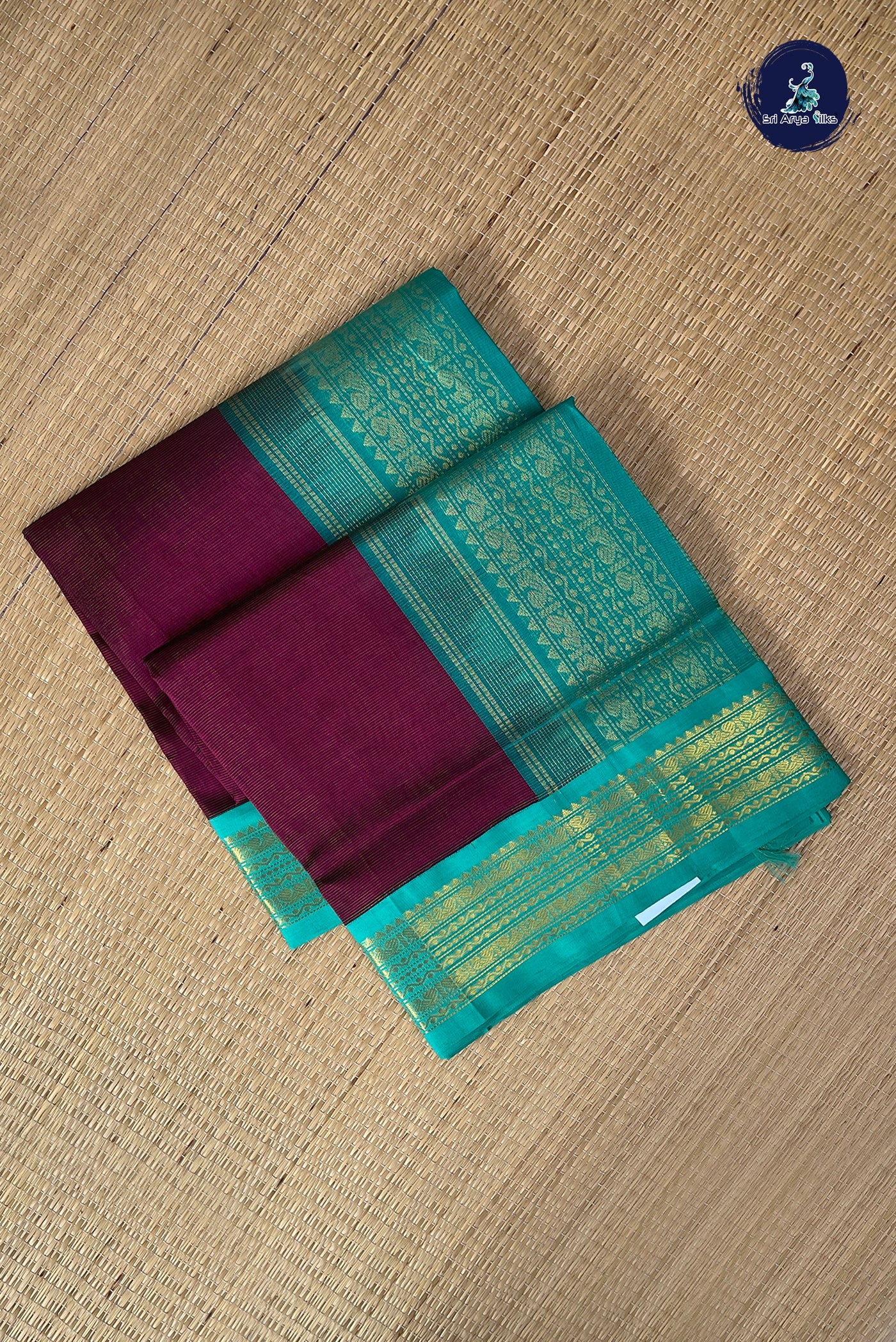 Burgundy Vaira Oosi Silk Cotton Saree With Vaira Oosi Pattern