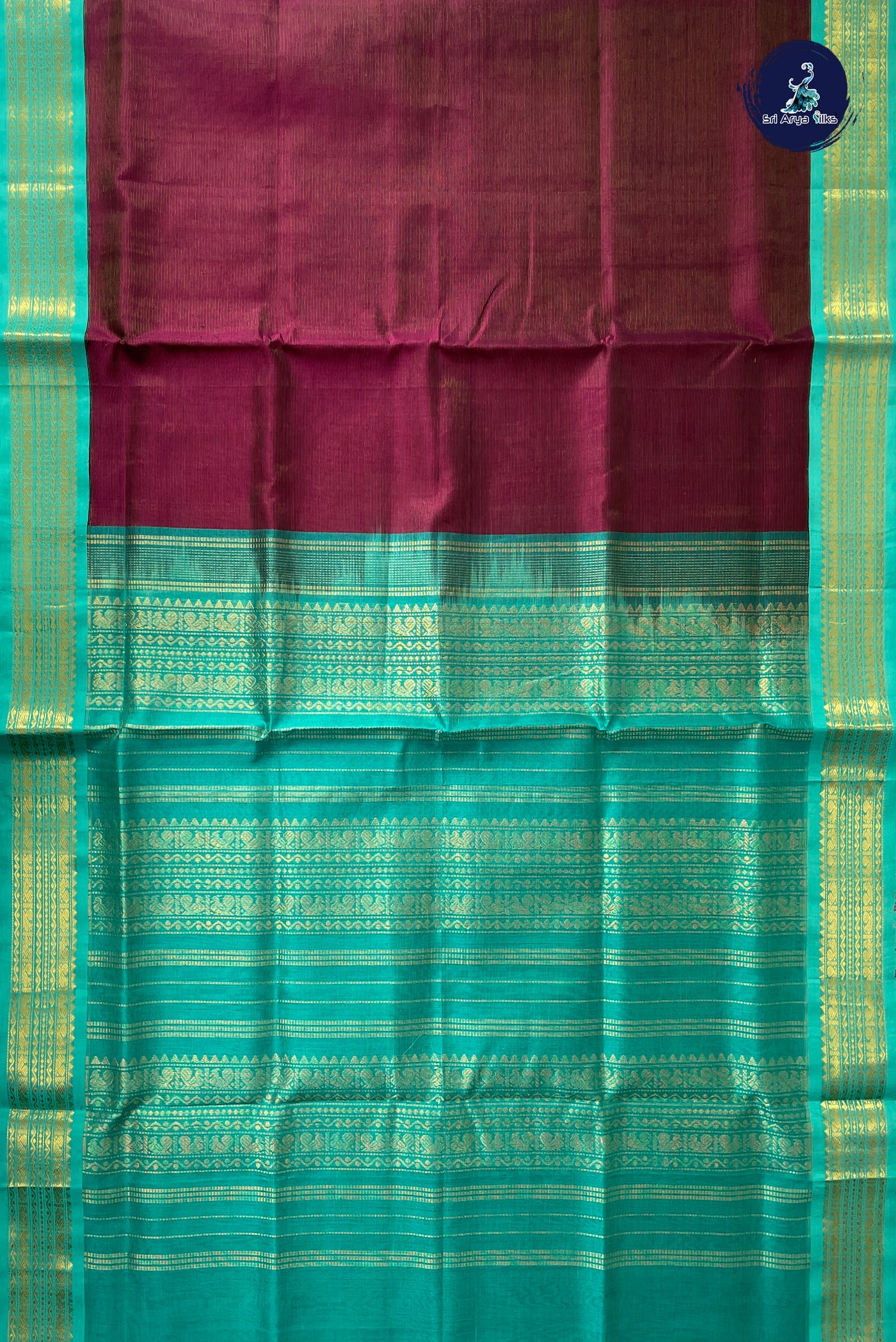 Burgundy Vaira Oosi Silk Cotton Saree With Vaira Oosi Pattern