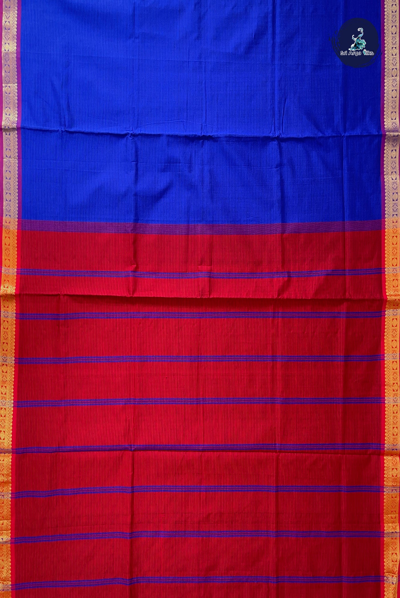 MS Blue Half Pure Silk Cotton Saree With Doria Lines Pattern