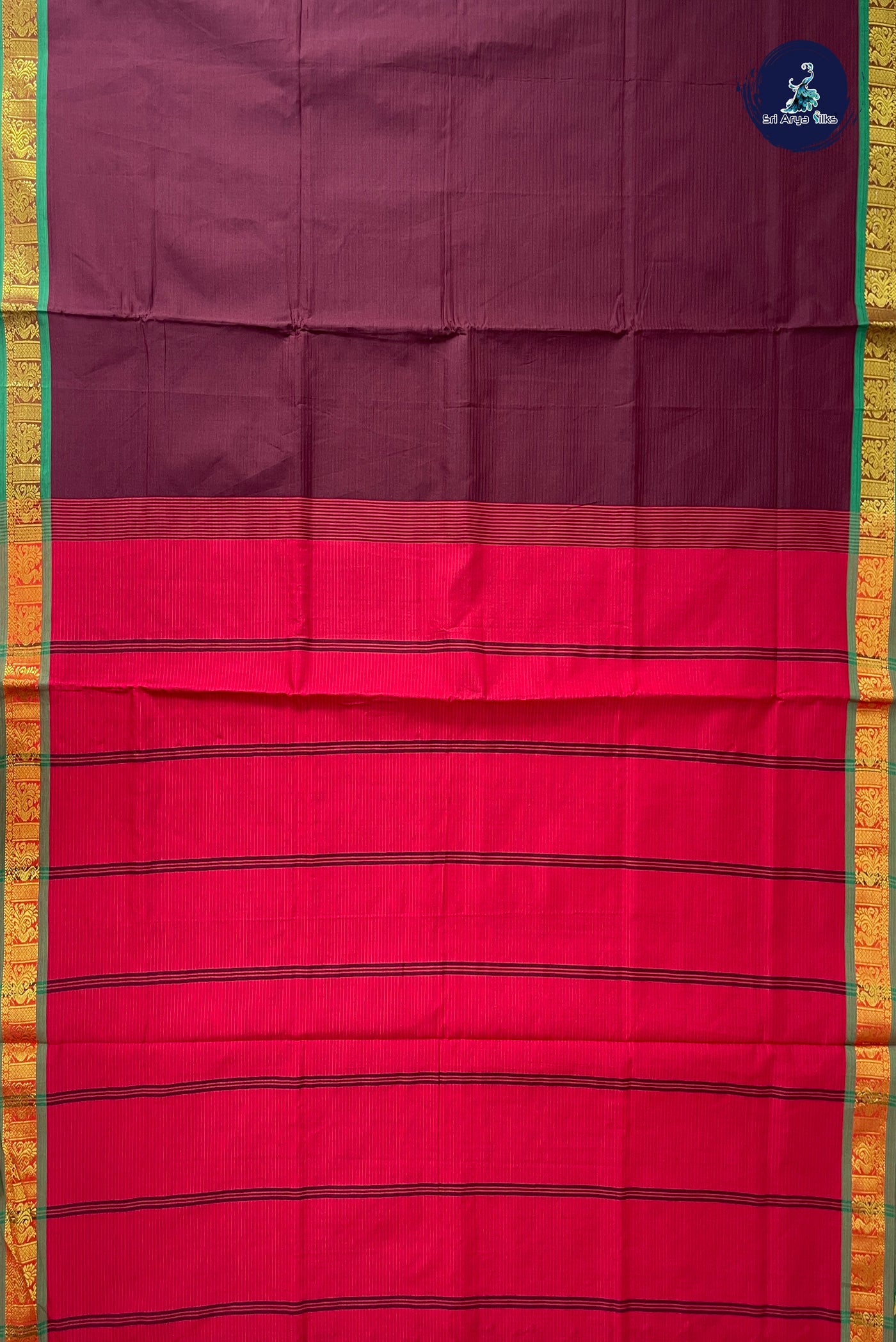 Brown Half Pure Silk Cotton Saree With Doria Lines Pattern