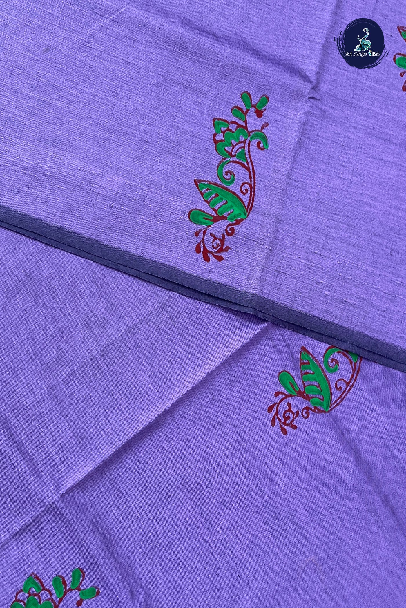 Lavender Half Pure Silk Cotton Saree With Printed Pattern
