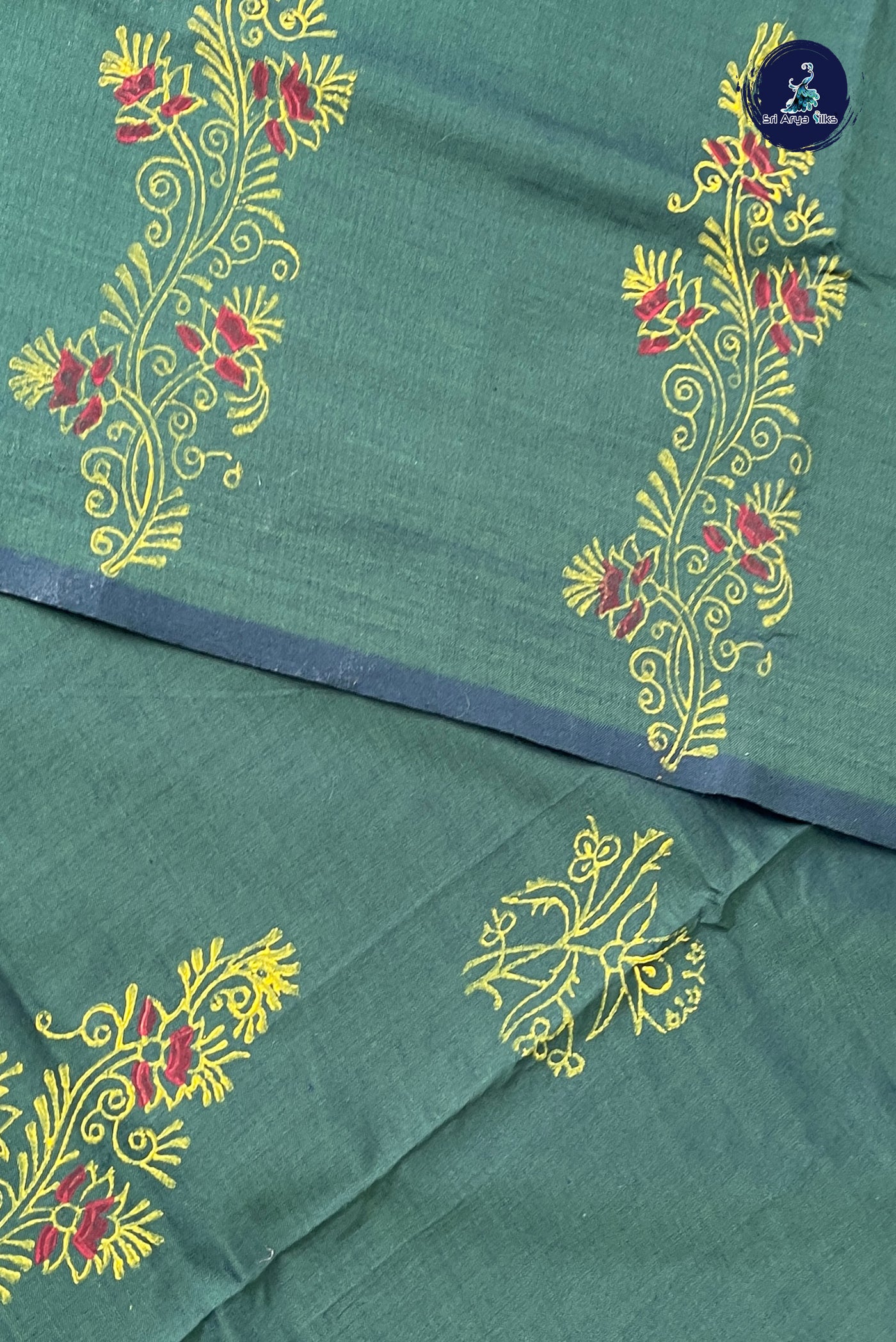 Green Half Pure Silk Cotton Saree With Printed Pattern