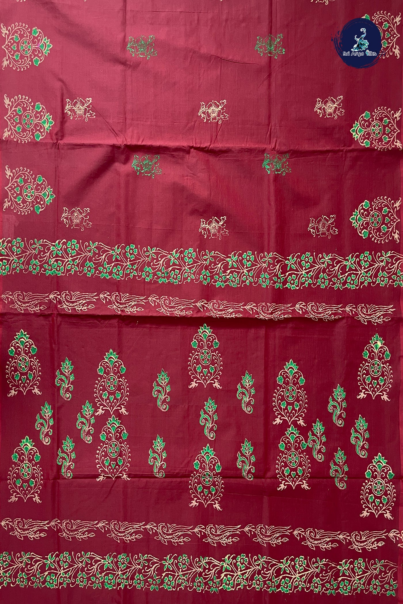 Brown Half Pure Silk Cotton Saree With Printed Pattern