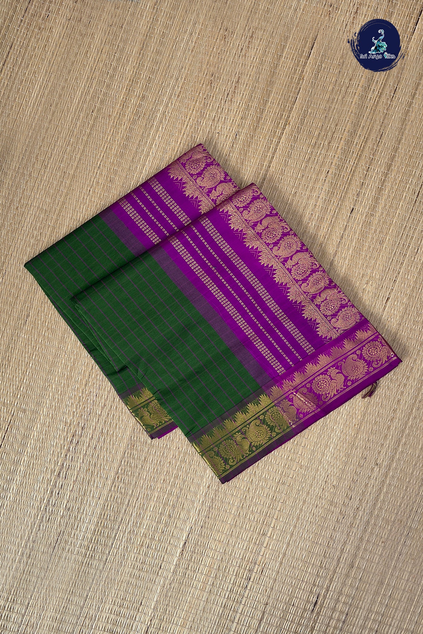 Olive Green Checked Saree With Checked Pattern