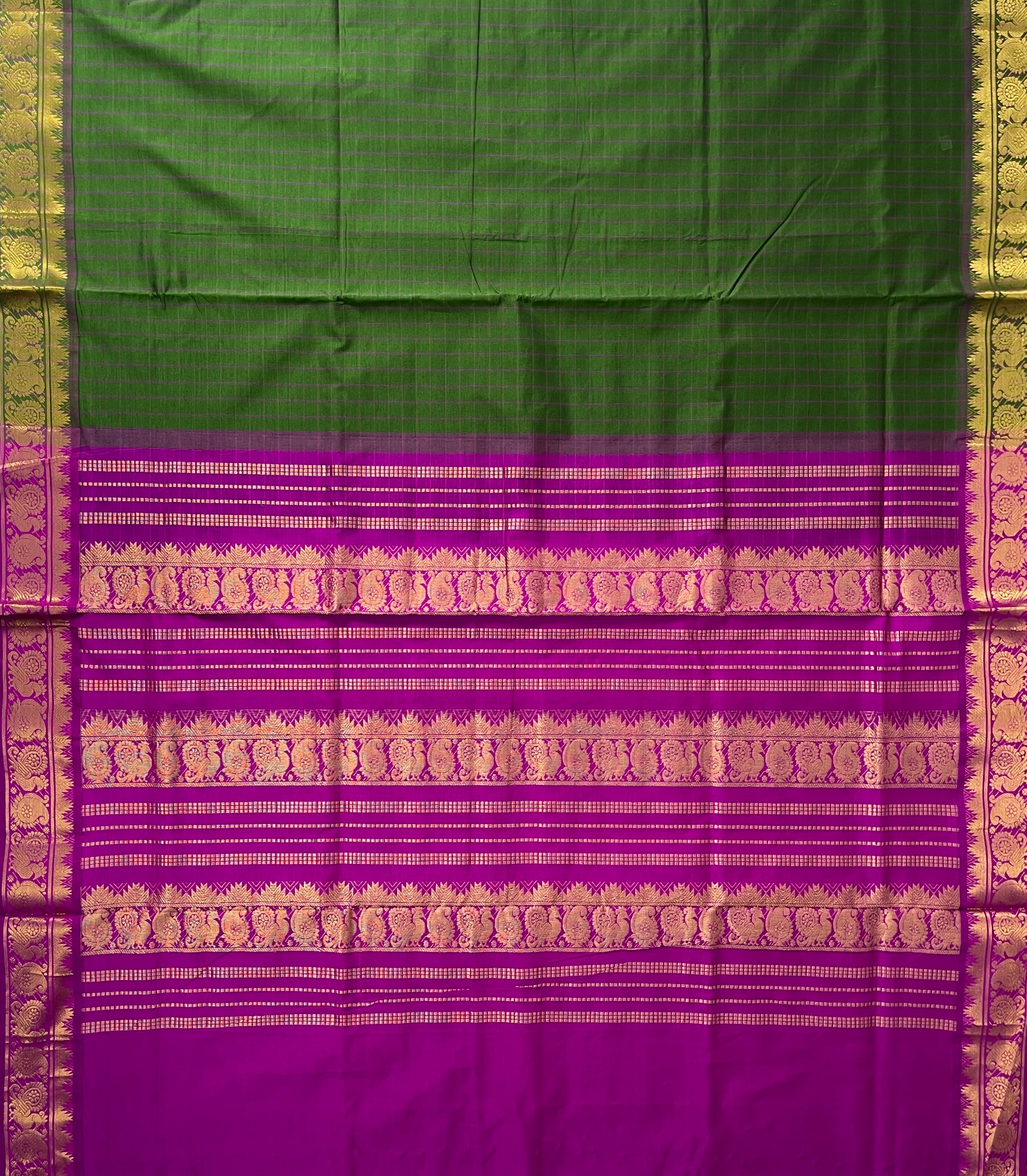 Olive Green Checked Saree With Checked Pattern