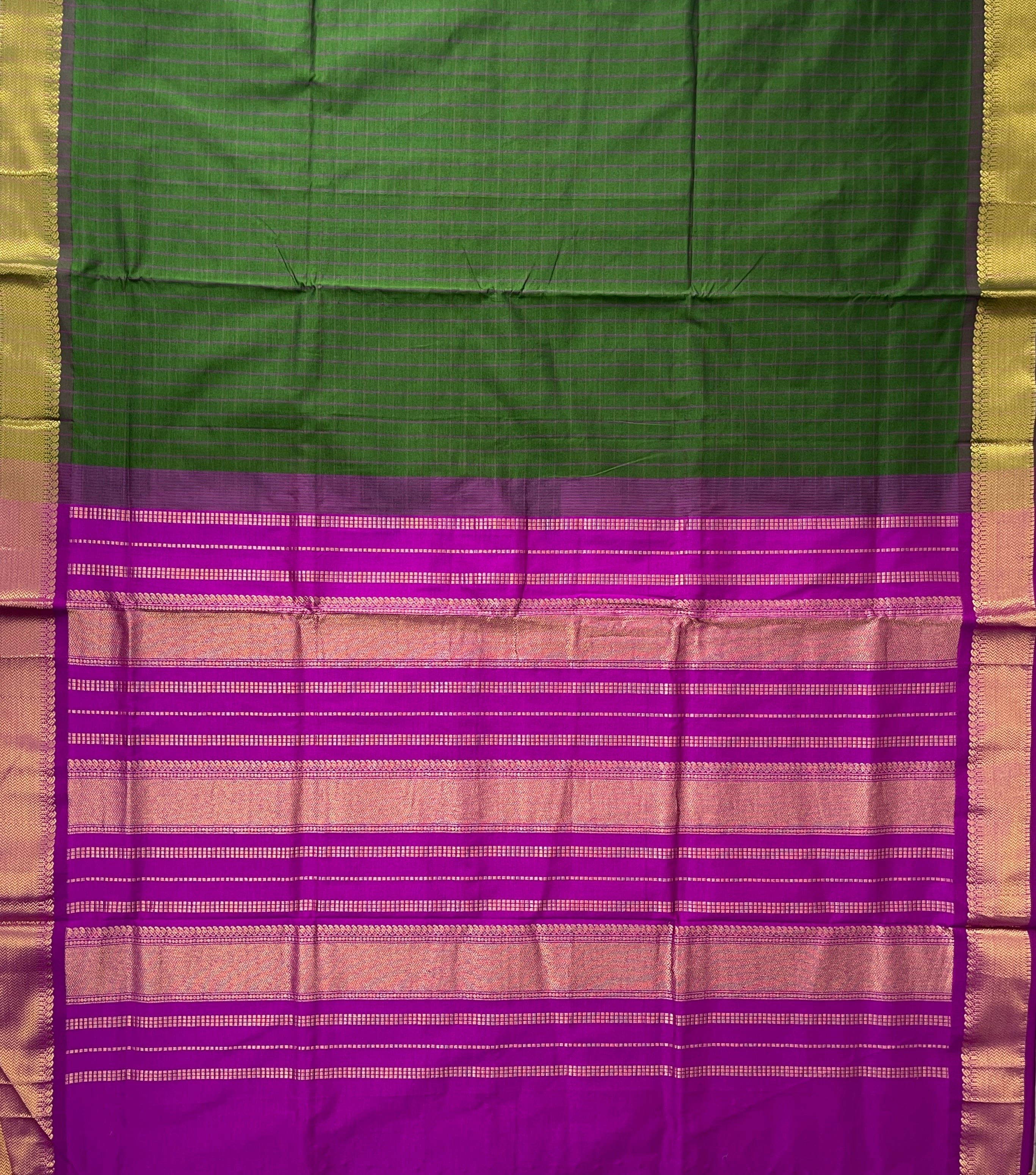 Olive Green Checked Saree With Checked Pattern