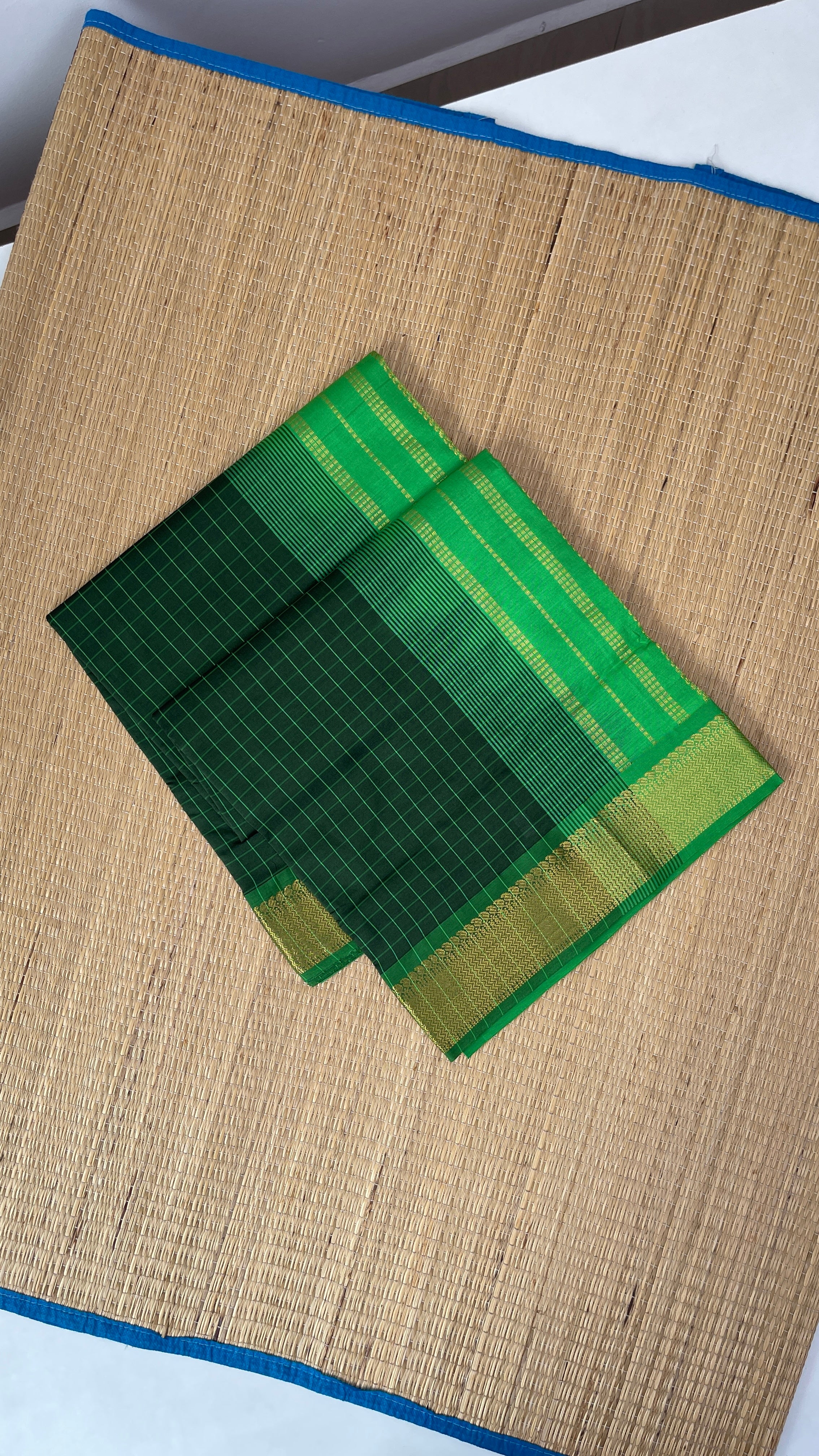 Olive Green Checked Saree With Checked Pattern