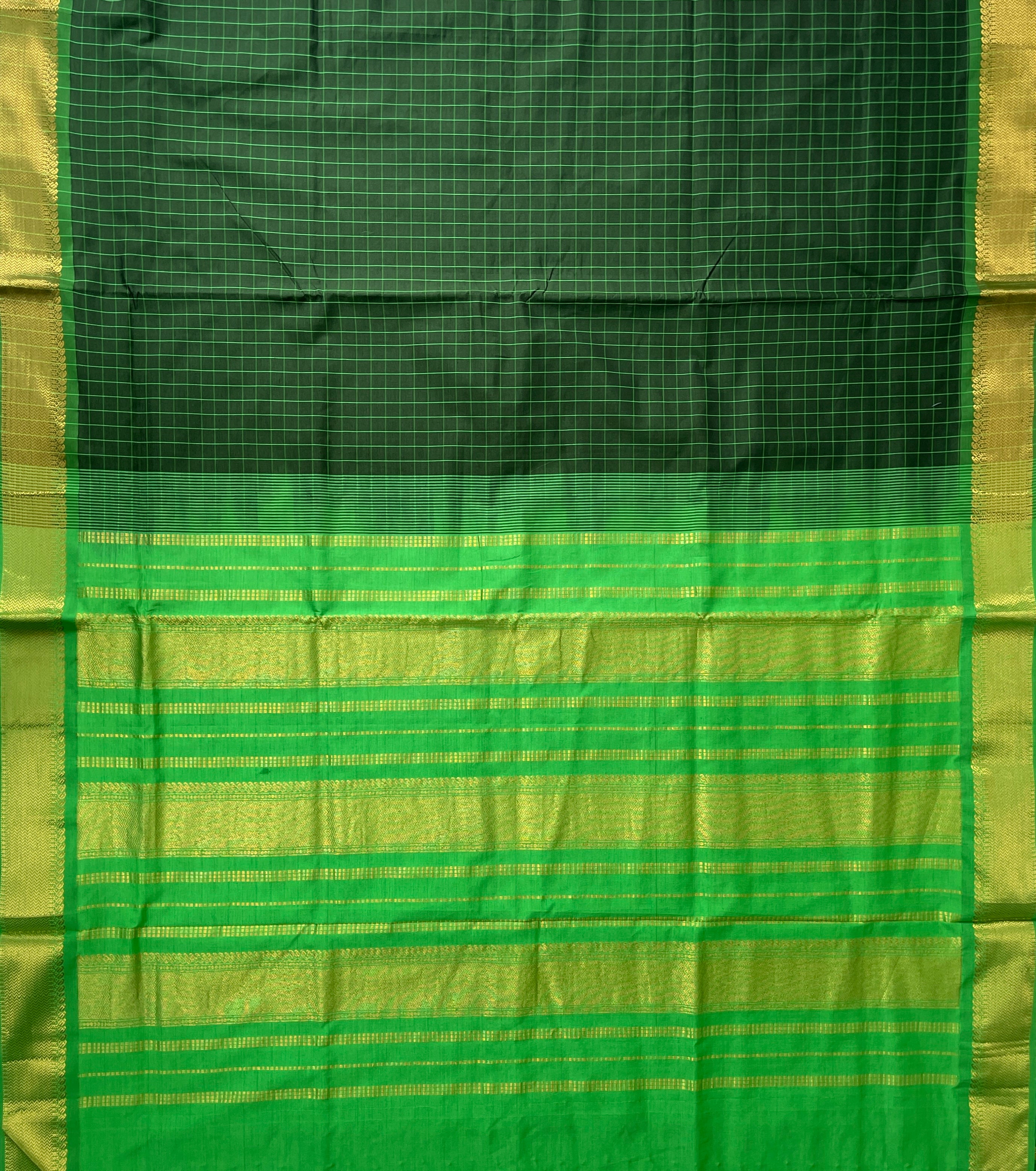 Olive Green Checked Saree With Checked Pattern