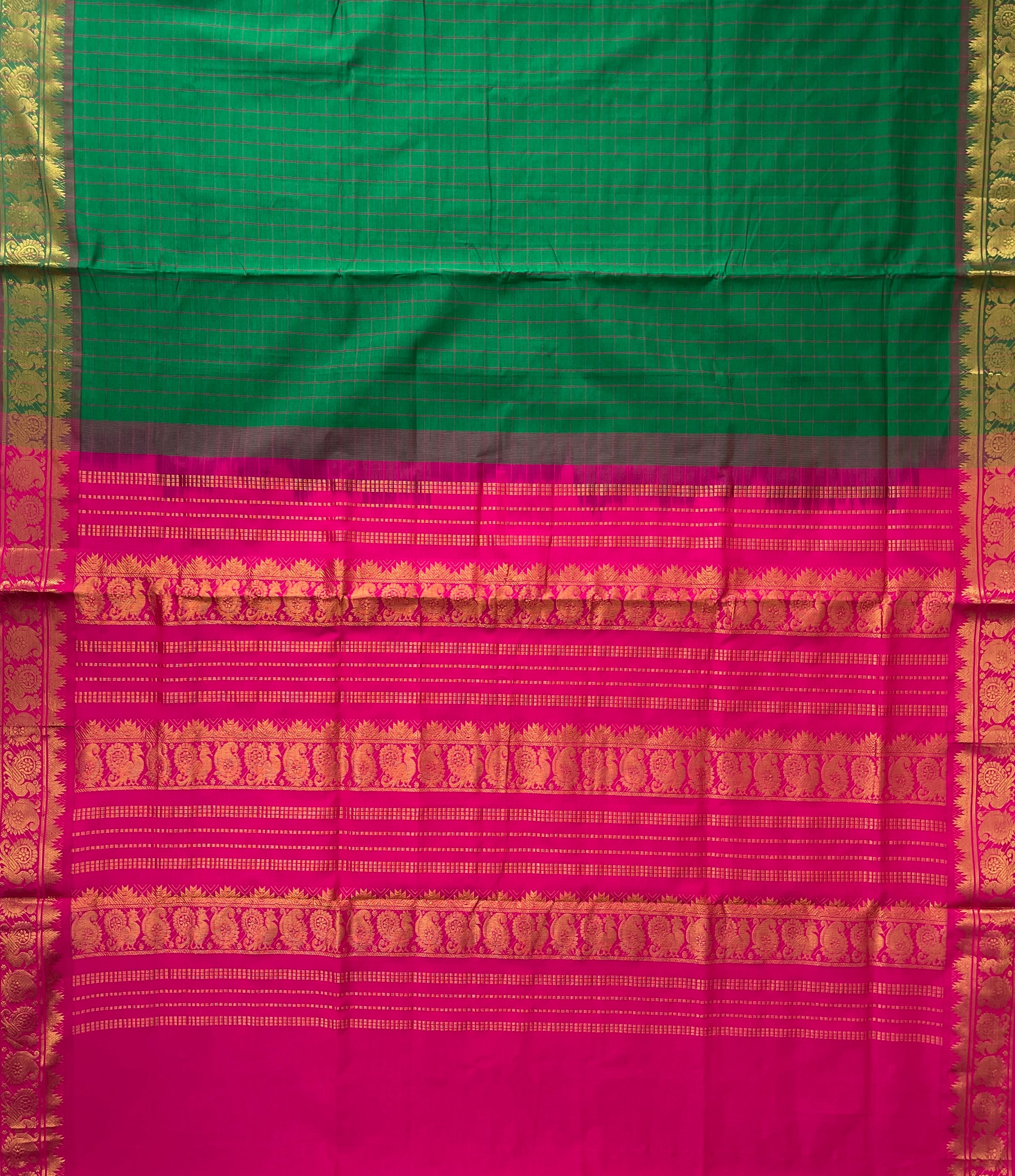 Green Checked Saree With Checked Pattern
