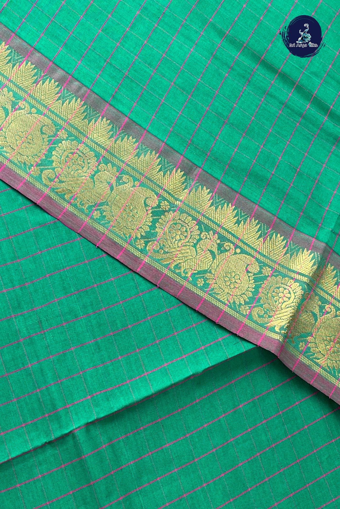 Green Checked Saree With Checked Pattern