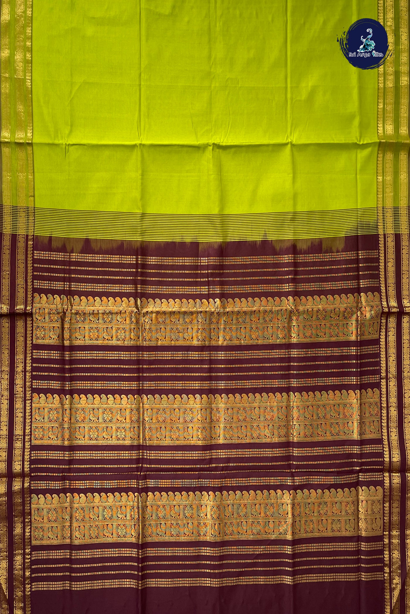 Lime Green Half Pure Silk Cotton Saree With Plain Pattern